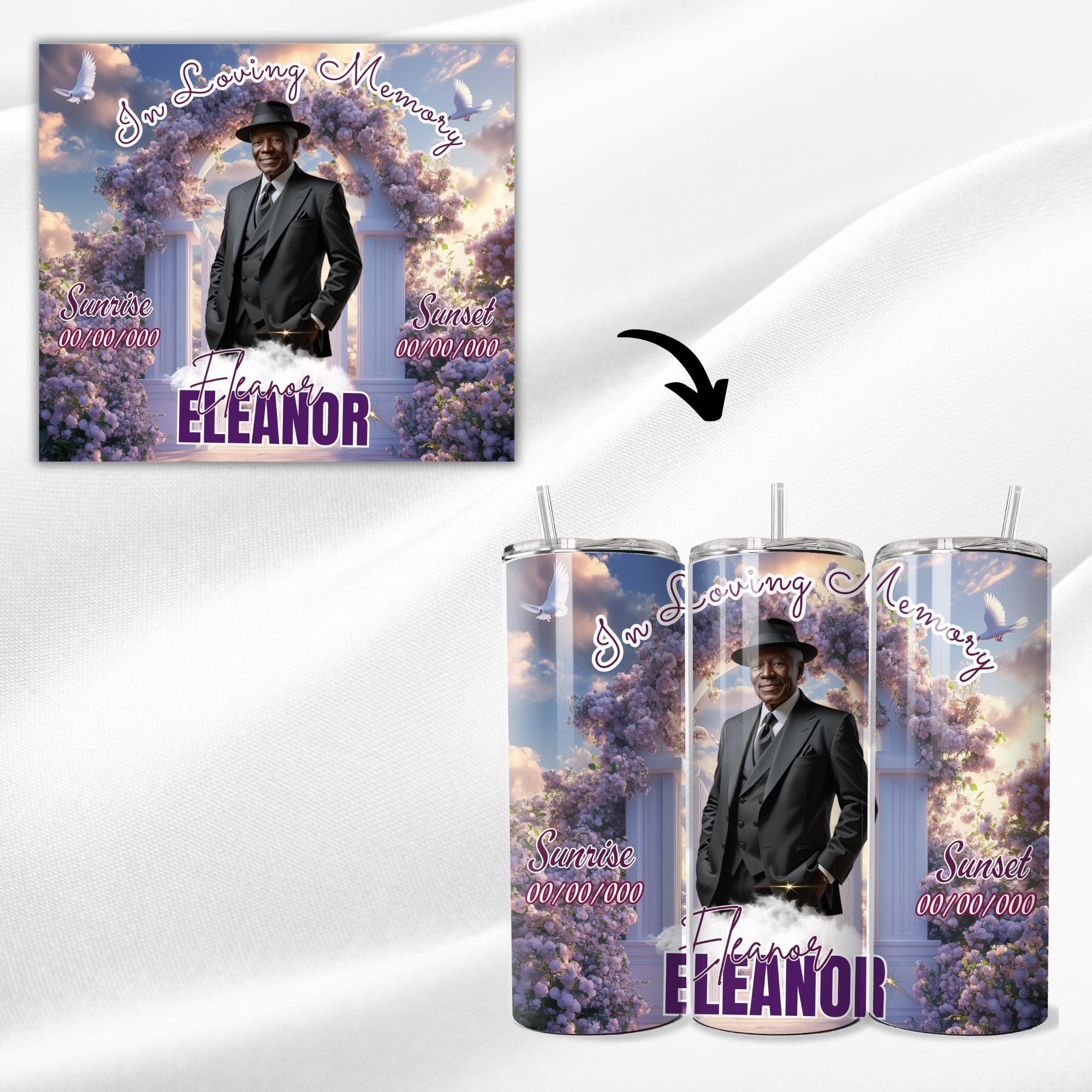 Memorial Tumbler Canva Editable Template Bundle, In Loving Memory Tumbler Template, Memorial Blue Tumbler, Add your Own Photo Canva Tumbler - Editable Memorial Canva Template