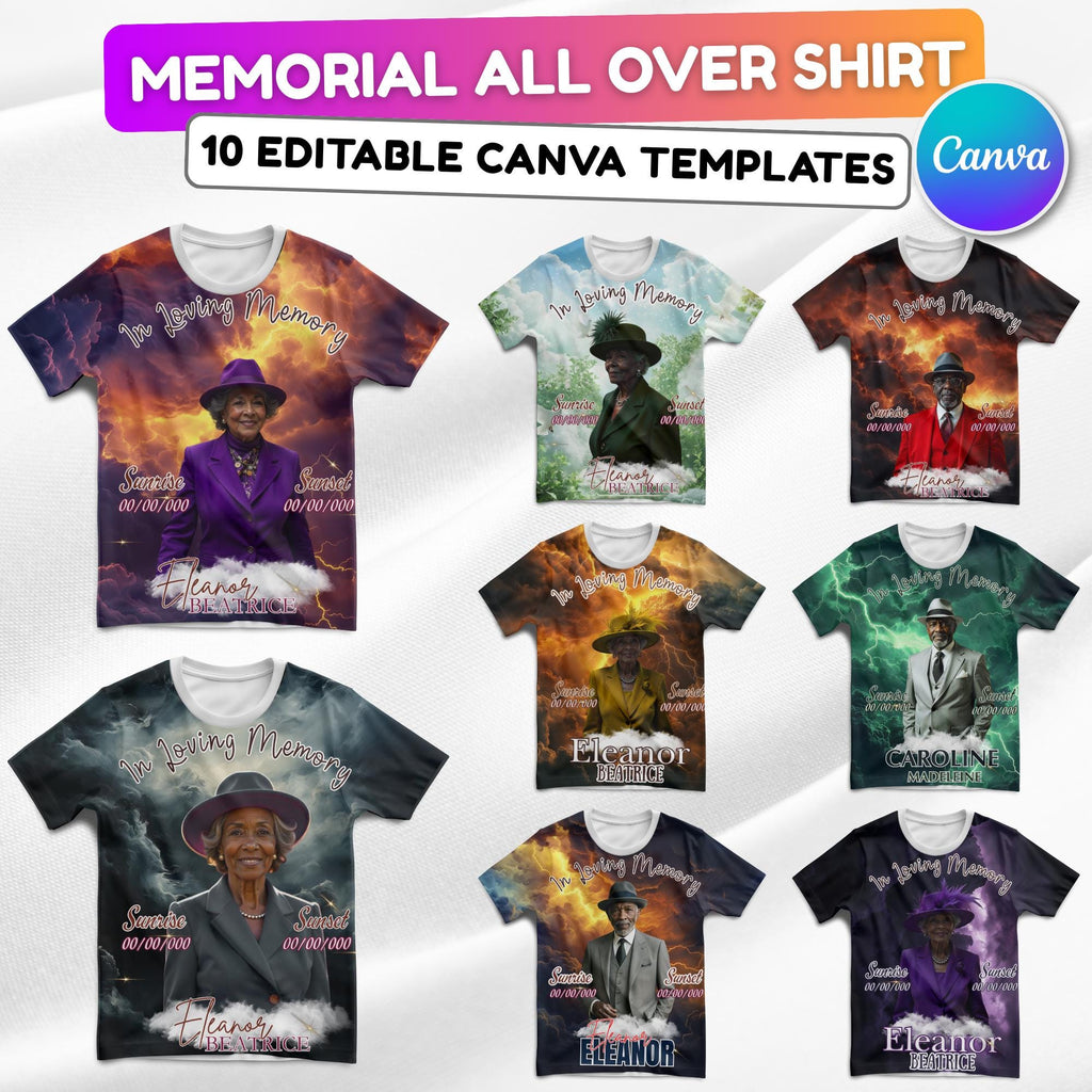 10 In Loving Memory Canva Editable All Over T Shirt Templates, Memorial Shirt Bundle, Rest in Peace, Funeral Shirt, Perfect for Sublimation - Editable Memorial Canva Template