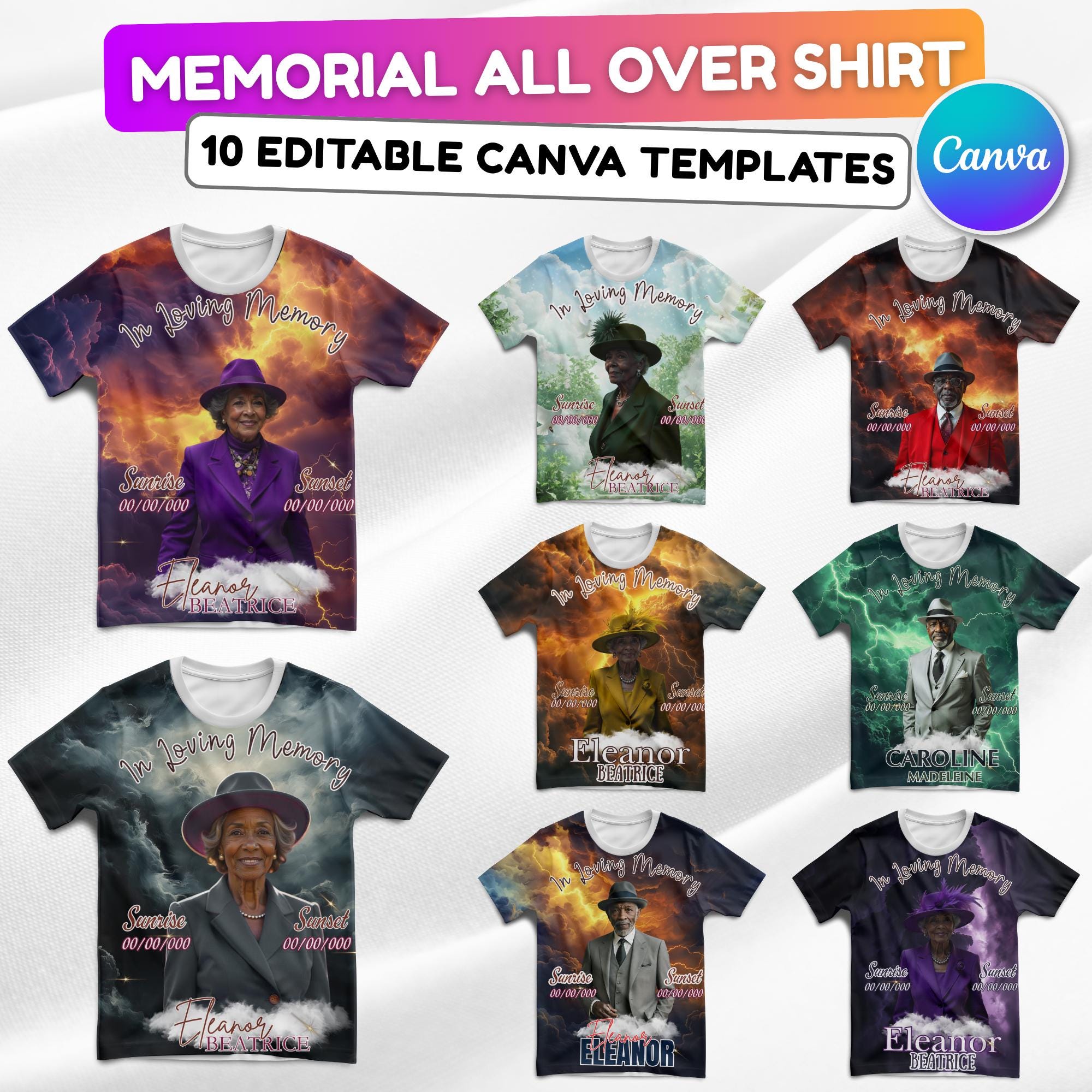10 In Loving Memory Canva Editable All Over T Shirt Templates, Memorial Shirt Bundle, Rest in Peace, Funeral Shirt, Perfect for Sublimation - Editable Memorial Canva Template