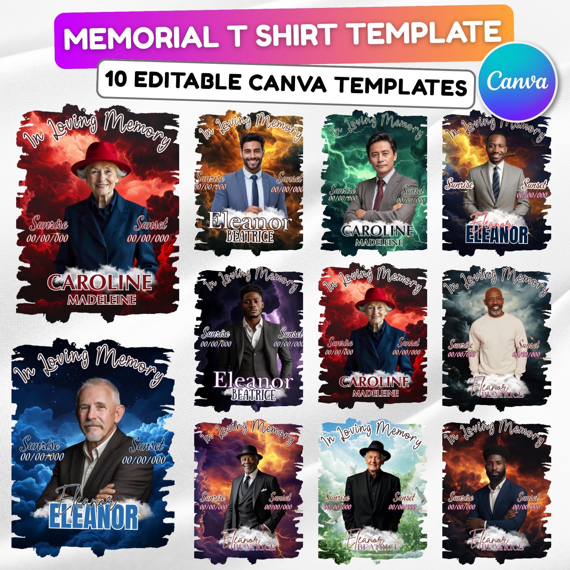 10 In Loving Memory T Shirt Canva Editable Template, Forever In Our Heart Template, Memorial Canva Template, Rest In Peace, Digital Download - Editable Memorial Canva Template