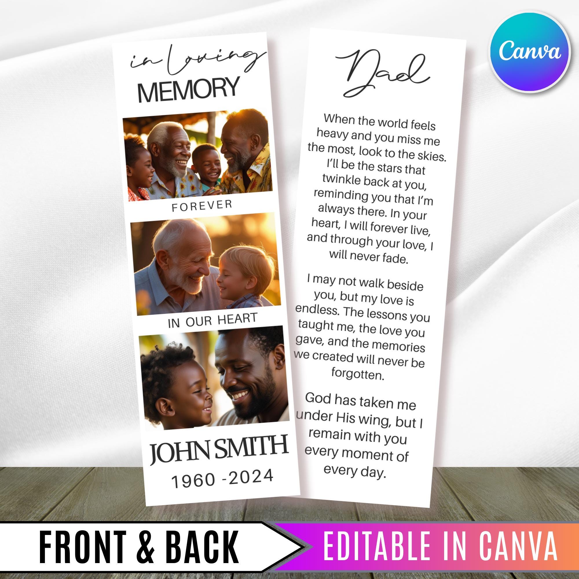 In Loving Memory Bookmark Canva Editable Template, Memorial Bookmark Template, Rest in Piece Bookmark Design, Funeral memorial Template - Editable Memorial Canva Template