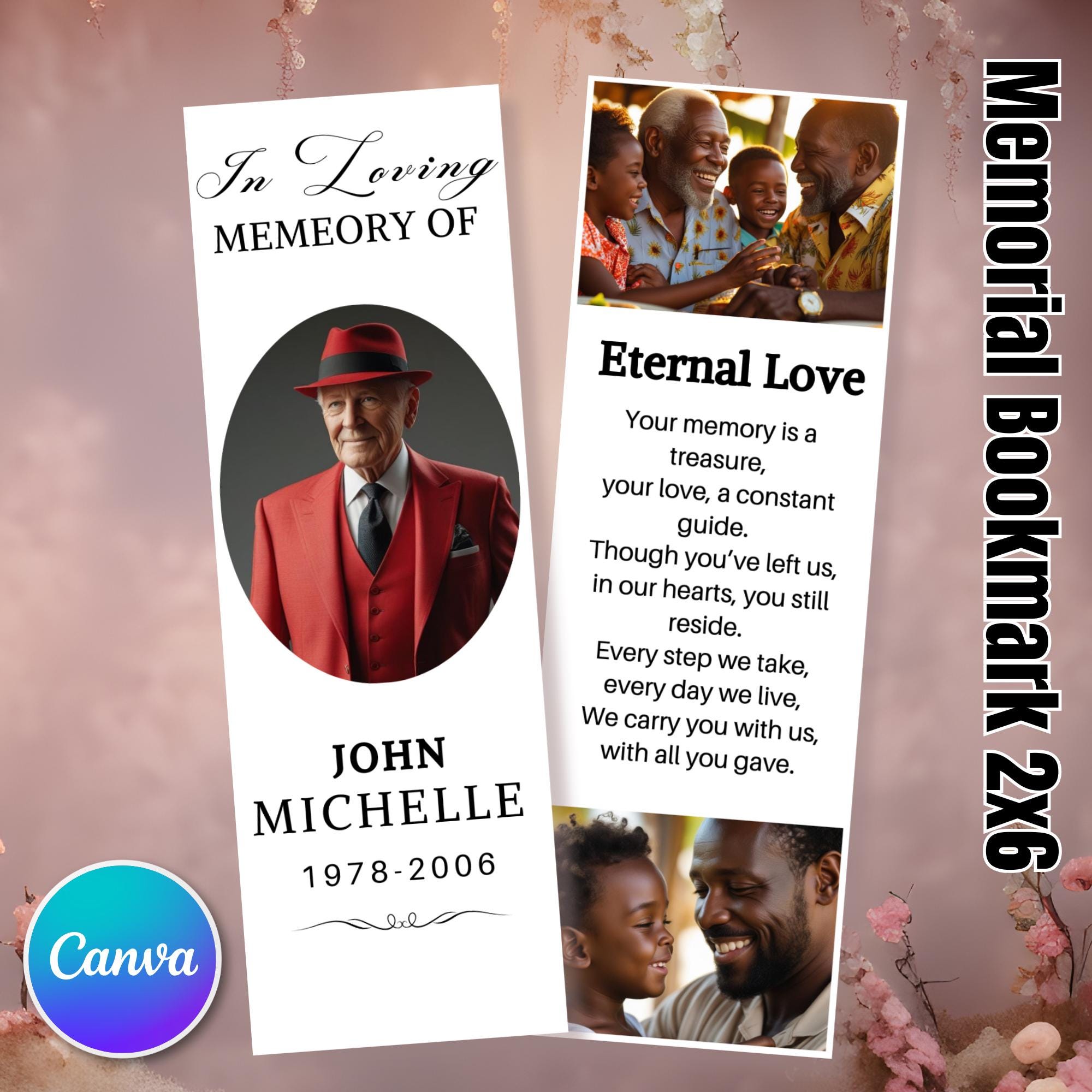 In Loving Memory Bookmark Canva Editable Template, Memorial Bookmark Template, Rest in Piece Bookmark Design, Funeral memorial Template - Editable Memorial Canva Template