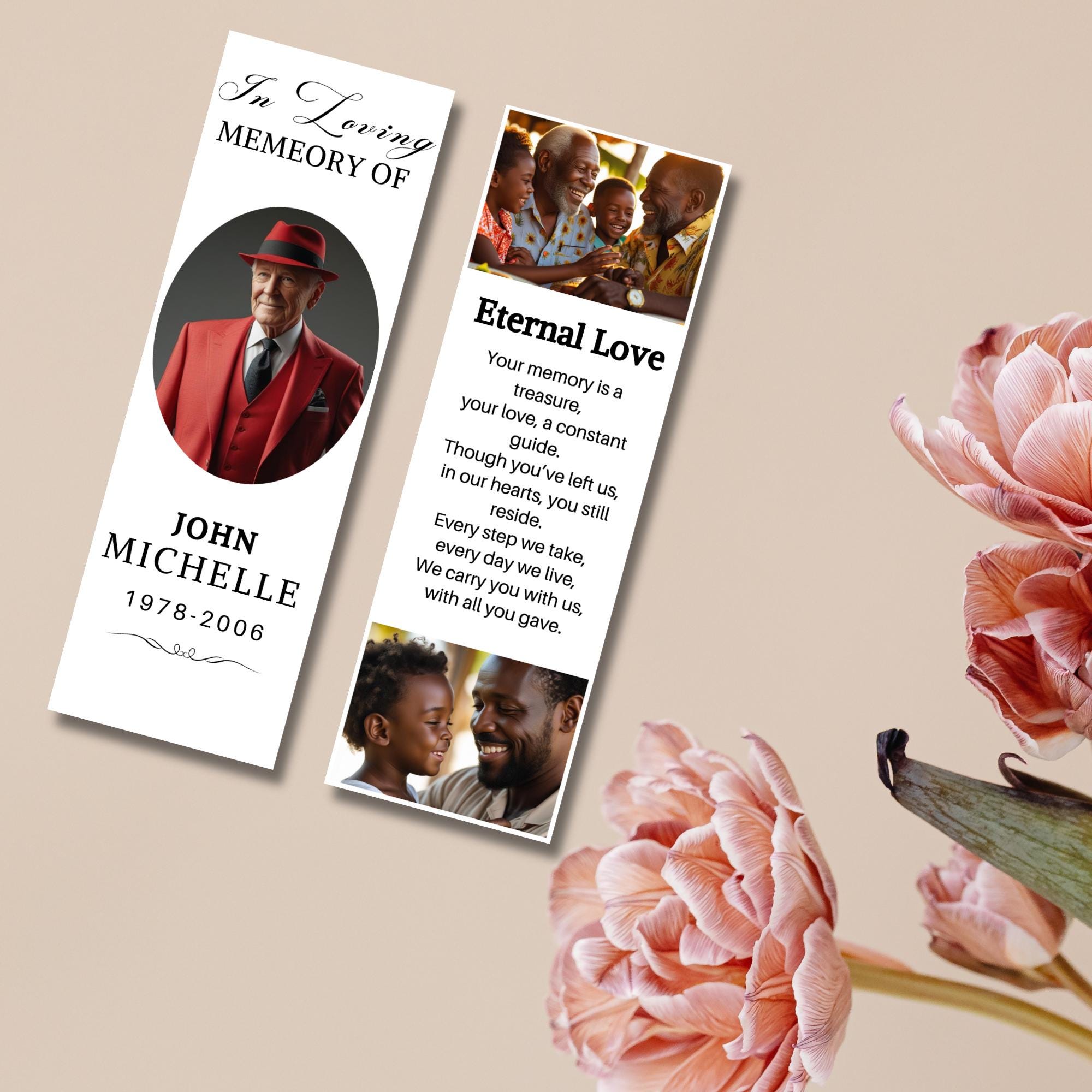 In Loving Memory Bookmark Canva Editable Template, Memorial Bookmark Template, Rest in Piece Bookmark Design, Funeral memorial Template - Editable Memorial Canva Template