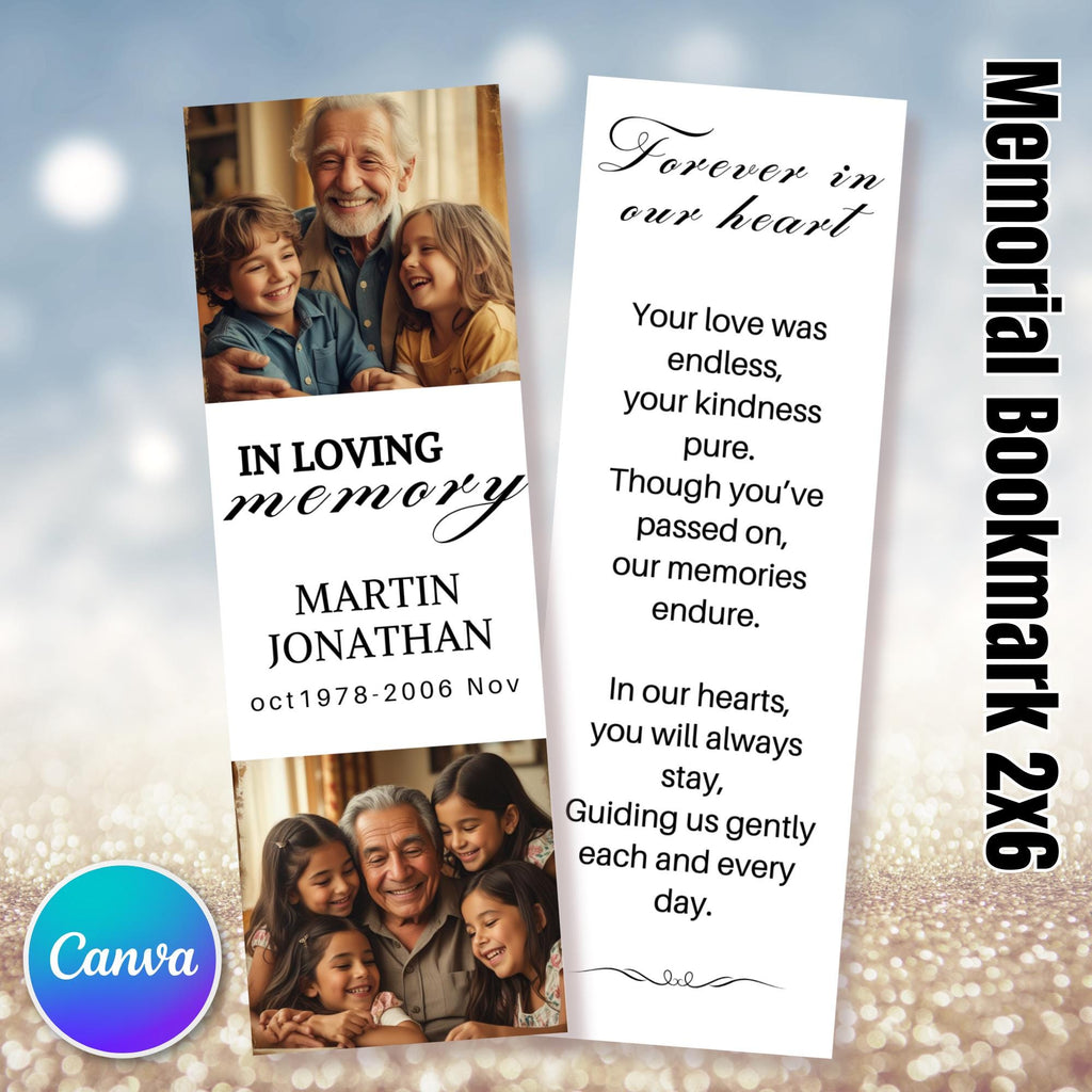 In Loving Memory Bookmark Canva Editable Template, Memorial Bookmark Template, Rest in Piece Bookmark Design, Funeral memorial Template - Editable Memorial Canva Template