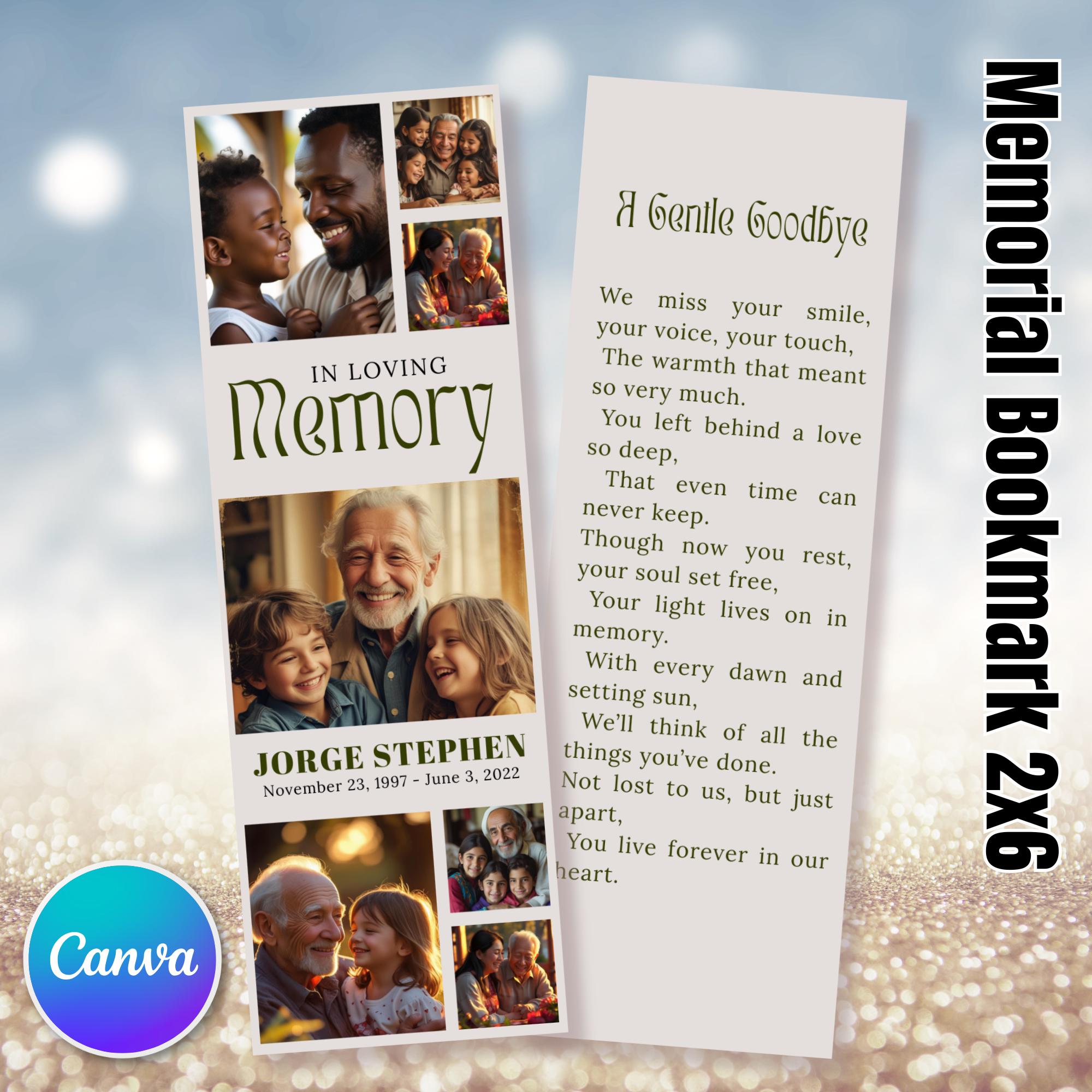 In Loving Memory Bookmark Canva Editable Template, Memorial Bookmark Template, Rest in Piece Bookmark Design, Funeral memorial Template - Editable Memorial Canva Template