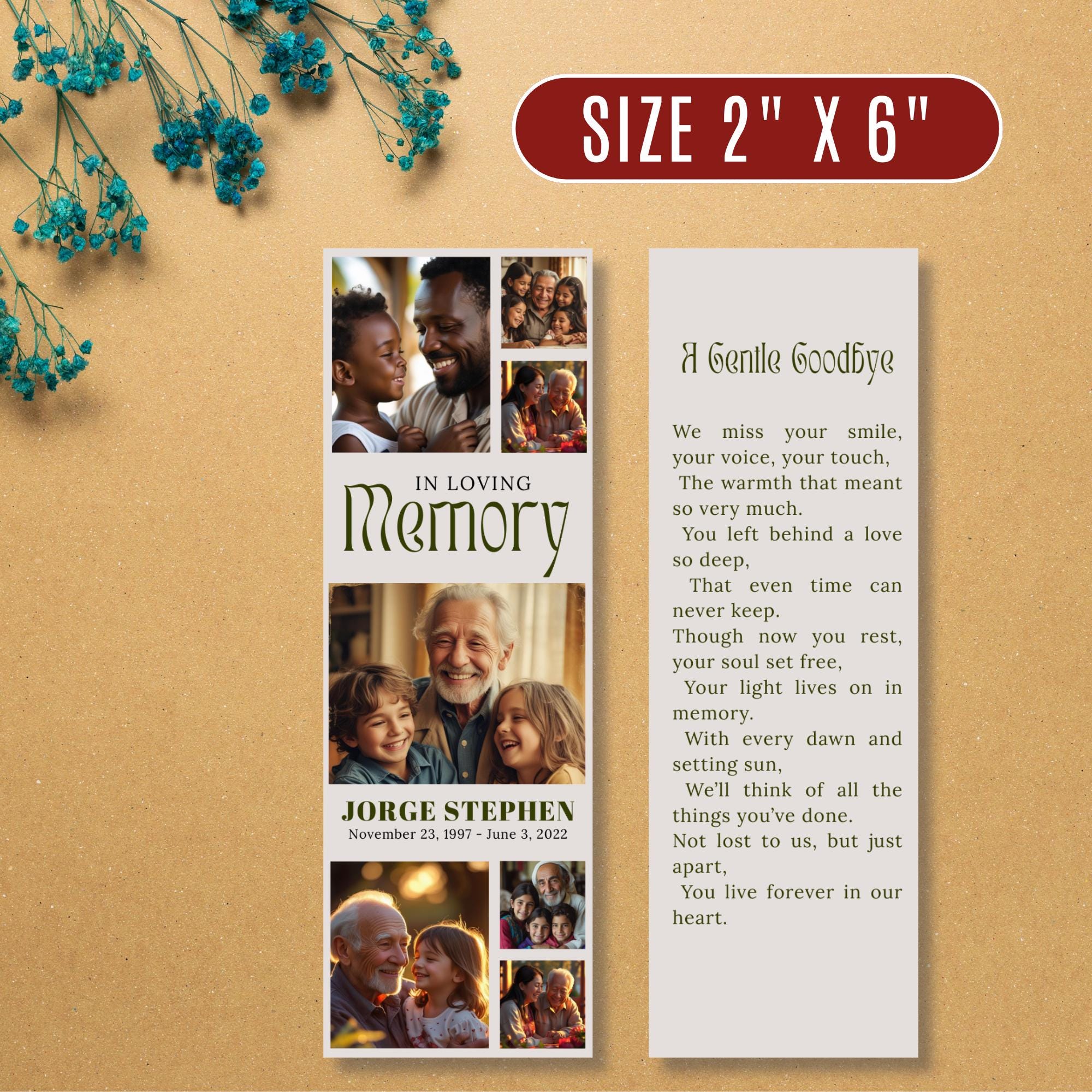In Loving Memory Bookmark Canva Editable Template, Memorial Bookmark Template, Rest in Piece Bookmark Design, Funeral memorial Template - Editable Memorial Canva Template