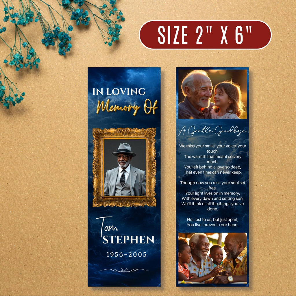 In Loving Memory Blue Bookmark Canva Editable Template, Memorial Bookmark Template, Rest in Piece Bookmark Design, Funeral memorial Template - Editable Memorial Canva Template