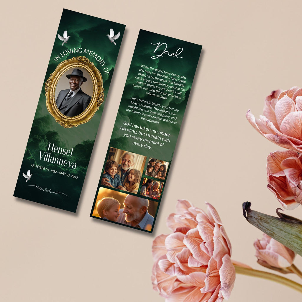 In Loving Memory Green Bookmark Canva Editable Template, Memorial Bookmark Template, Rest in Piece Bookmark Design,Funeral memorial Template - Editable Memorial Canva Template