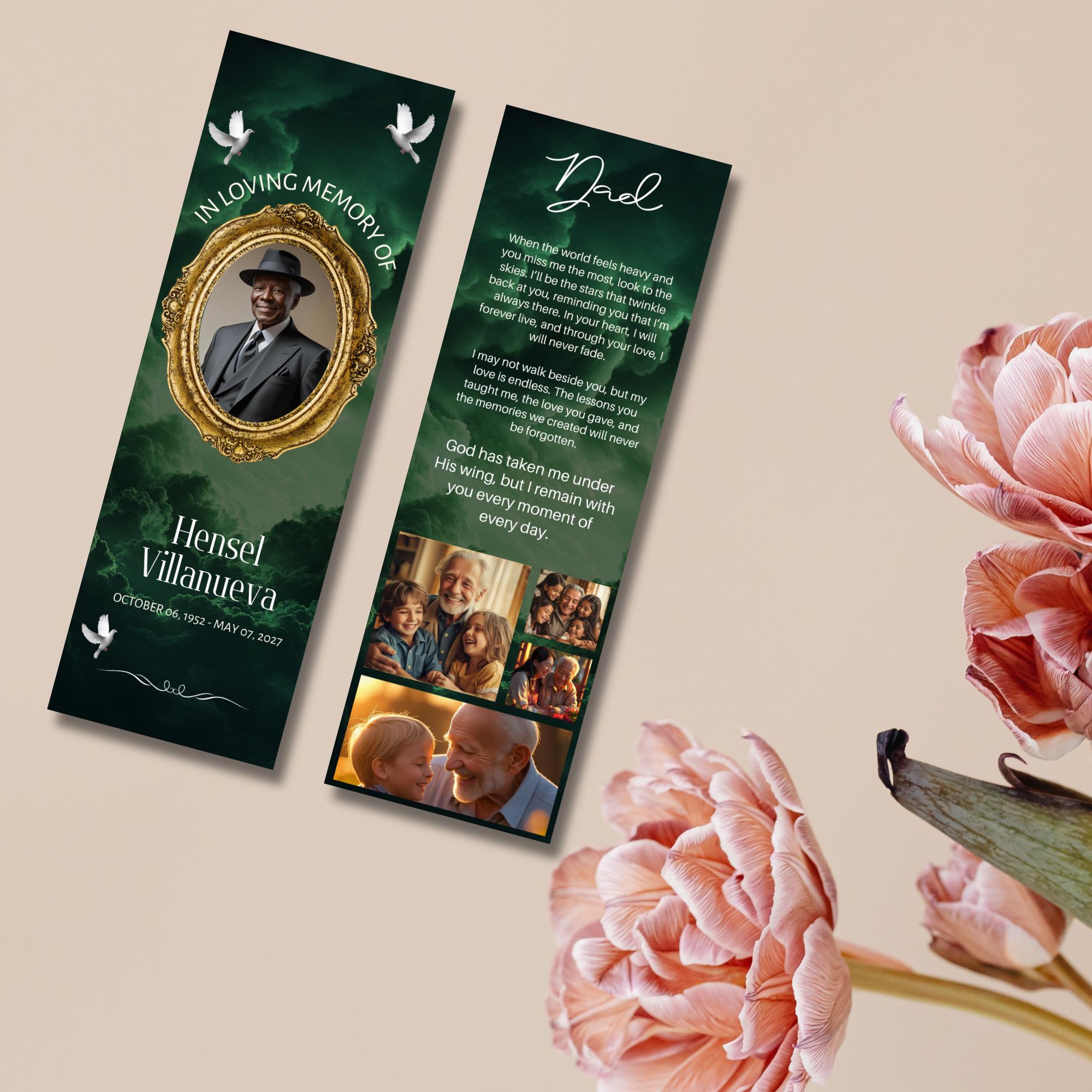 In Loving Memory Green Bookmark Canva Editable Template, Memorial Bookmark Template, Rest in Piece Bookmark Design,Funeral memorial Template - Editable Memorial Canva Template