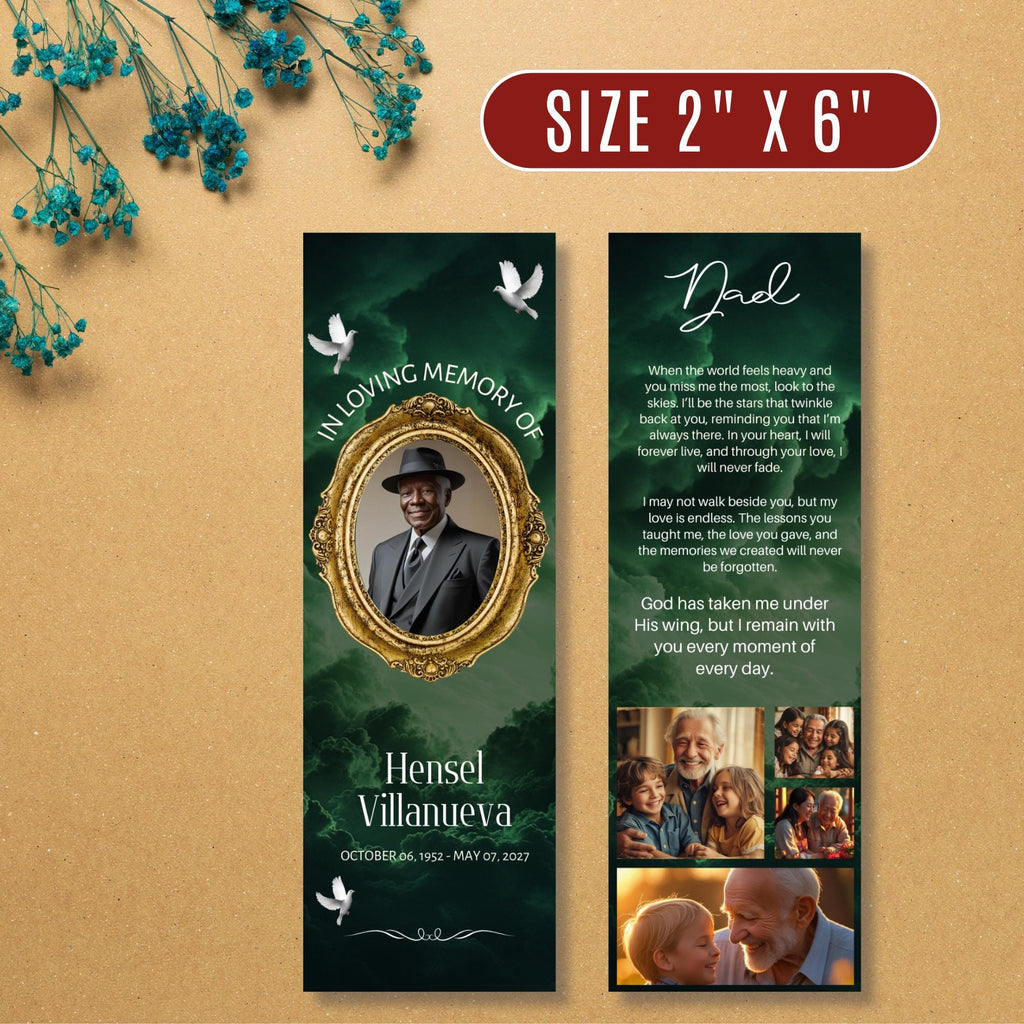 In Loving Memory Green Bookmark Canva Editable Template, Memorial Bookmark Template, Rest in Piece Bookmark Design,Funeral memorial Template - Editable Memorial Canva Template