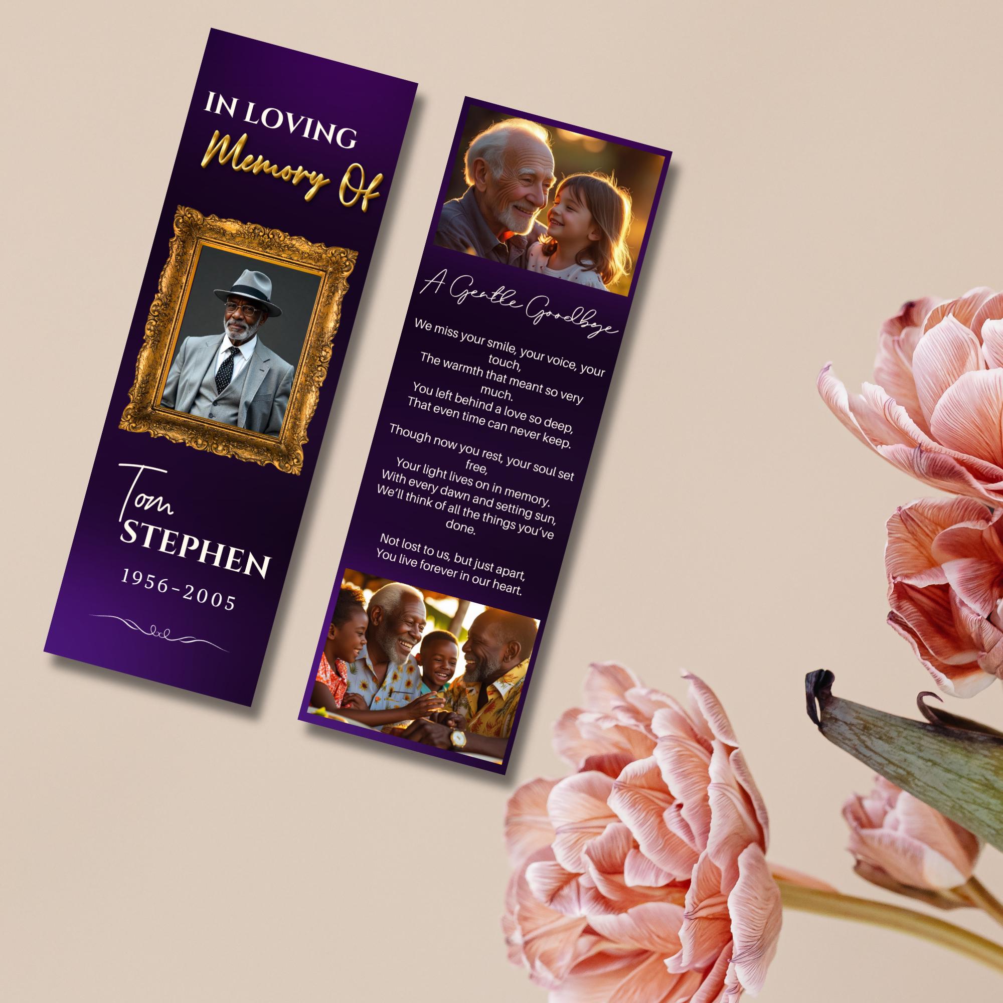 In Loving Memory Purple Bookmark Canva Editable Template, Memorial Bookmark Template, Rest in Piece Bookmark, Funeral memorial Template - Editable Memorial Canva Template