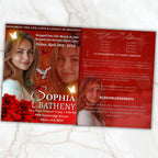 04 Pages Red Funeral Program Template, Bi-Fold Funeral Program, Obituary Celebration Of Life Program, Digital Download - Editable Memorial Canva Template