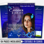04 Pages Blue Funeral Program Template, Bi-Fold Funeral Program, Obituary Celebration Of Life Program, Memorial Template, Digital Download - Editable Memorial Canva Template