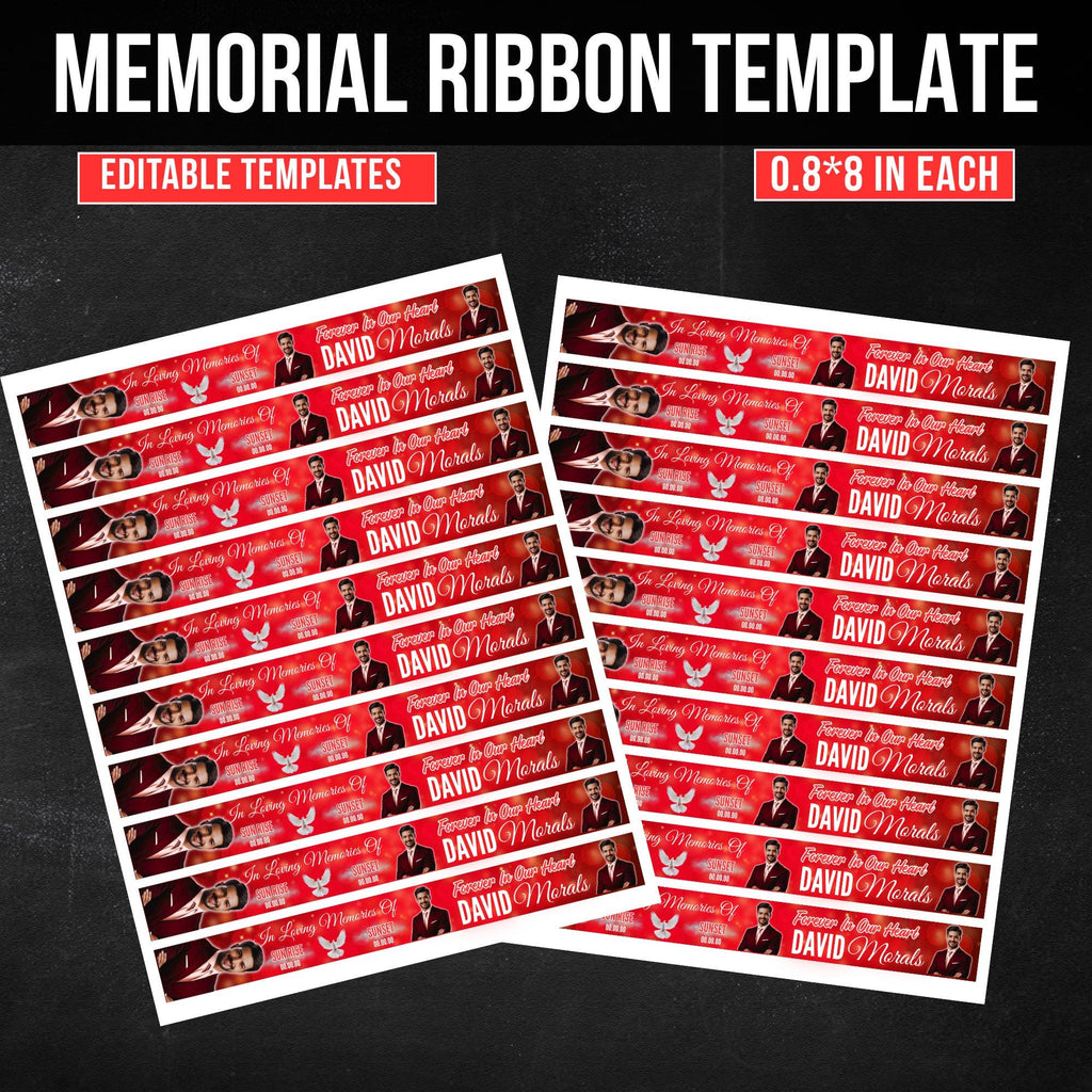 In Loving Memory Red Ribbon Canva Editable Template, Rest in Piece Ribbon Design, Funeral memorial Template, Memorial Ribbon Template - Editable Memorial Canva Template
