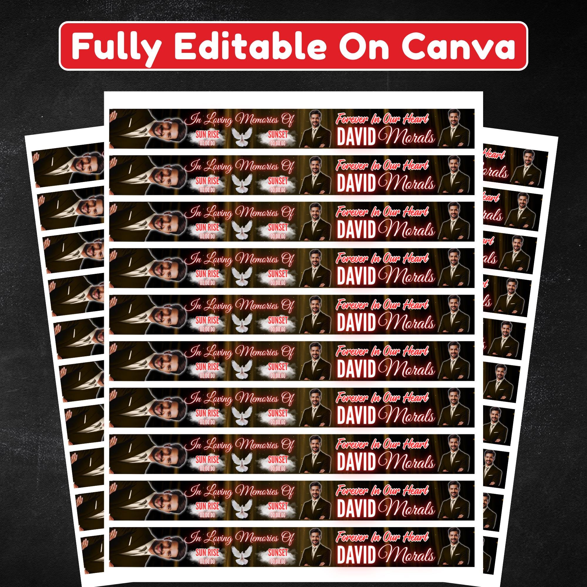 In Loving Memory Black & Red Ribbon Canva Editable Template, Rest in Piece Ribbon Design, Funeral memorial Template,Memorial Ribbon Template - Editable Memorial Canva Template