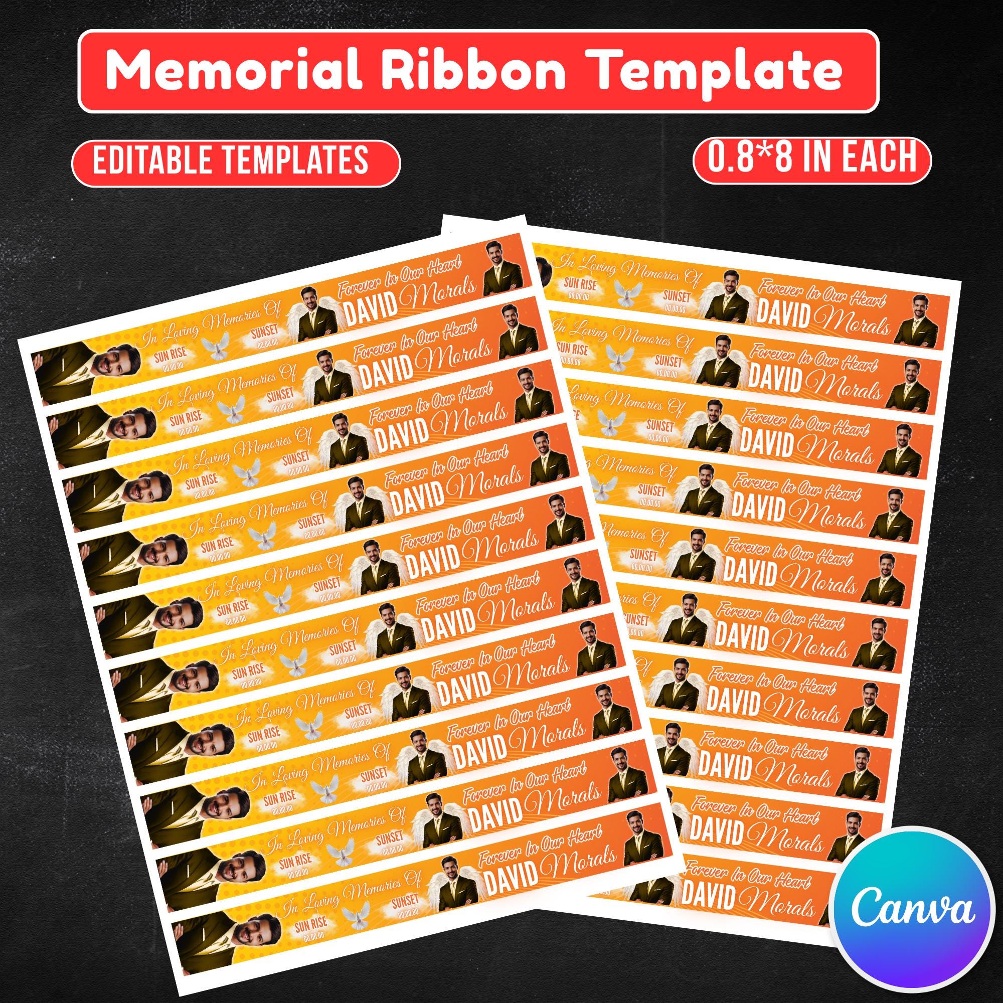 In Loving Memory Yellow Ribbon Canva Editable Template, Rest in Piece Ribbon Design, Funeral memorial Template, Memorial Ribbon Template - Editable Memorial Canva Template
