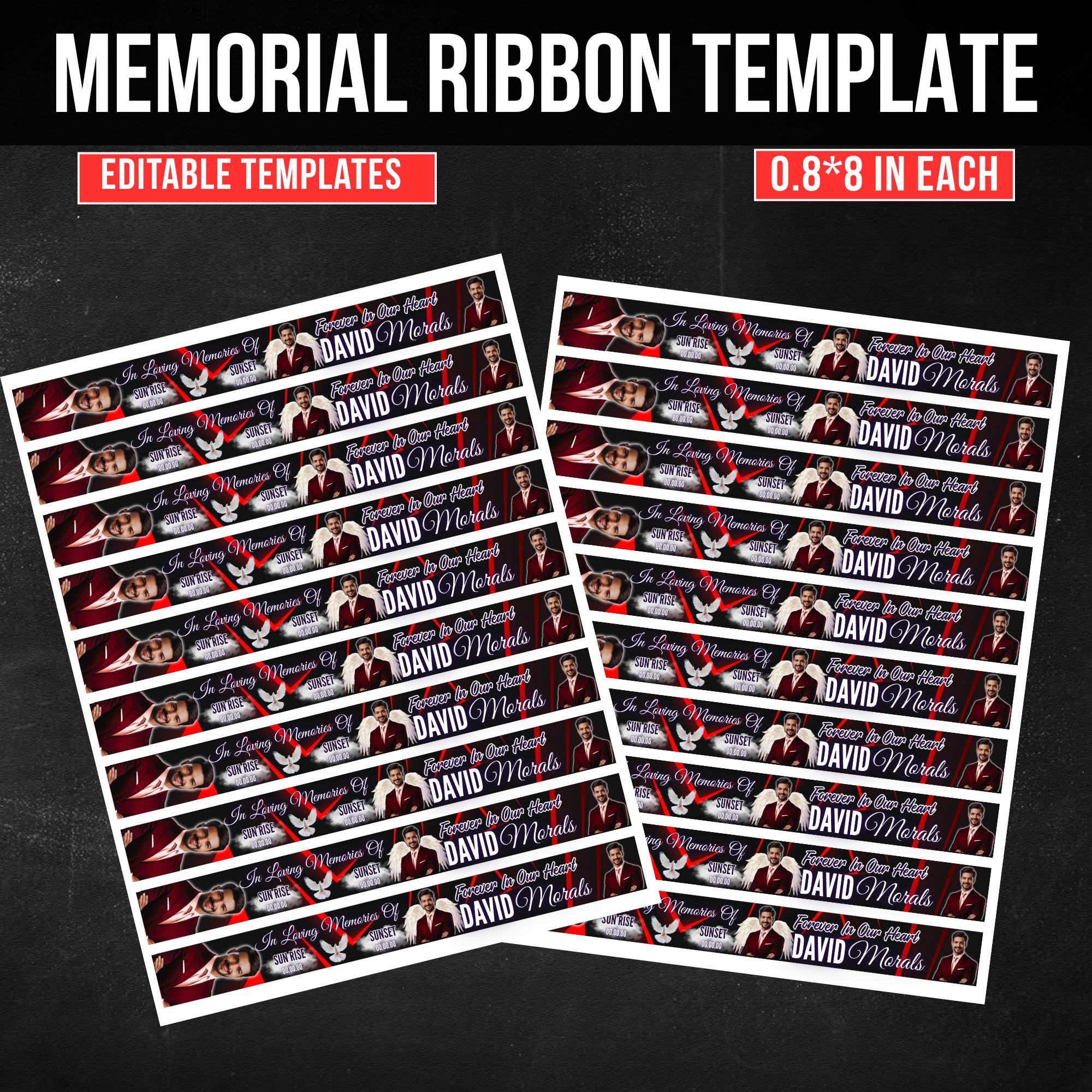 In Loving Memory Ribbon Canva Editable Template, Rest in Piece Ribbon Design, Funeral memorial Template, Memorial Ribbon Template - Editable Memorial Canva Template