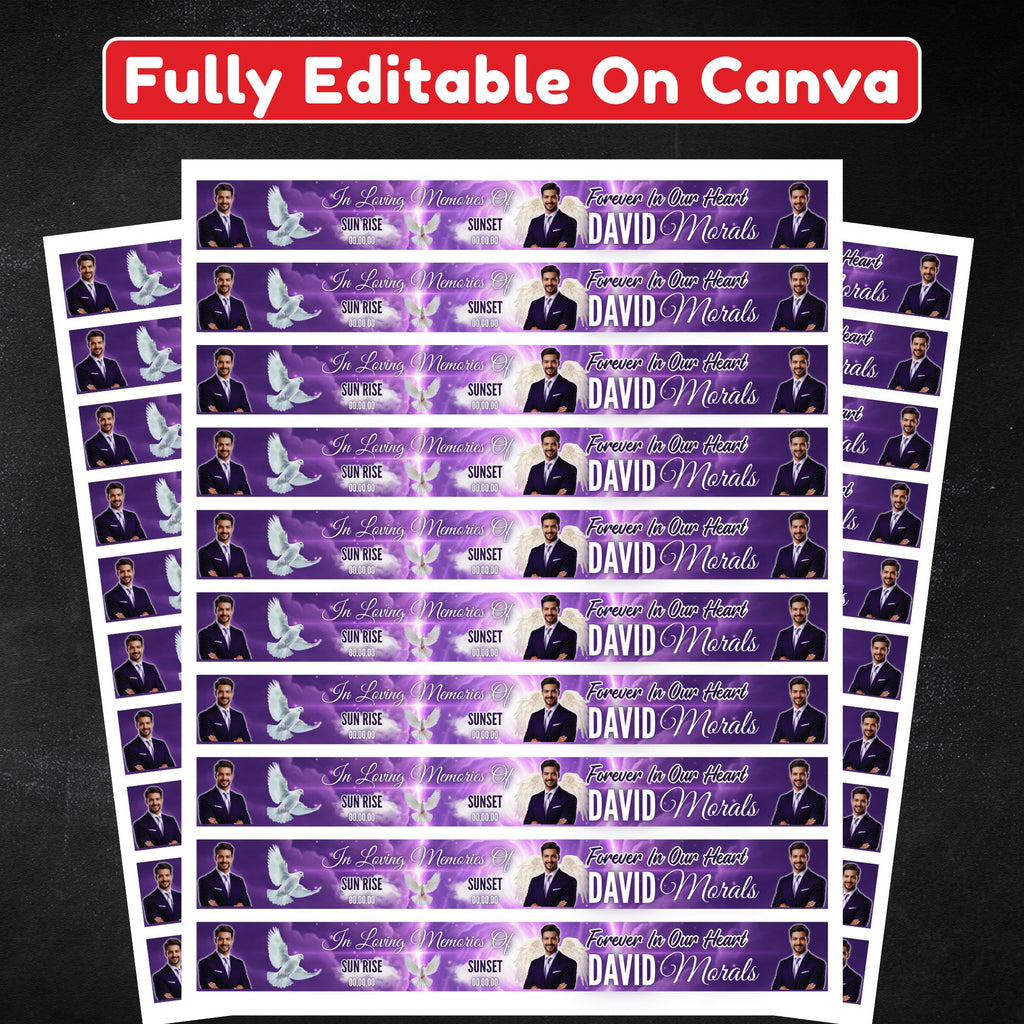 In Loving Memory Purple Ribbon Canva Editable Template, Rest in Piece Ribbon Design, Funeral memorial Template, Memorial Ribbon Template - Editable Memorial Canva Template