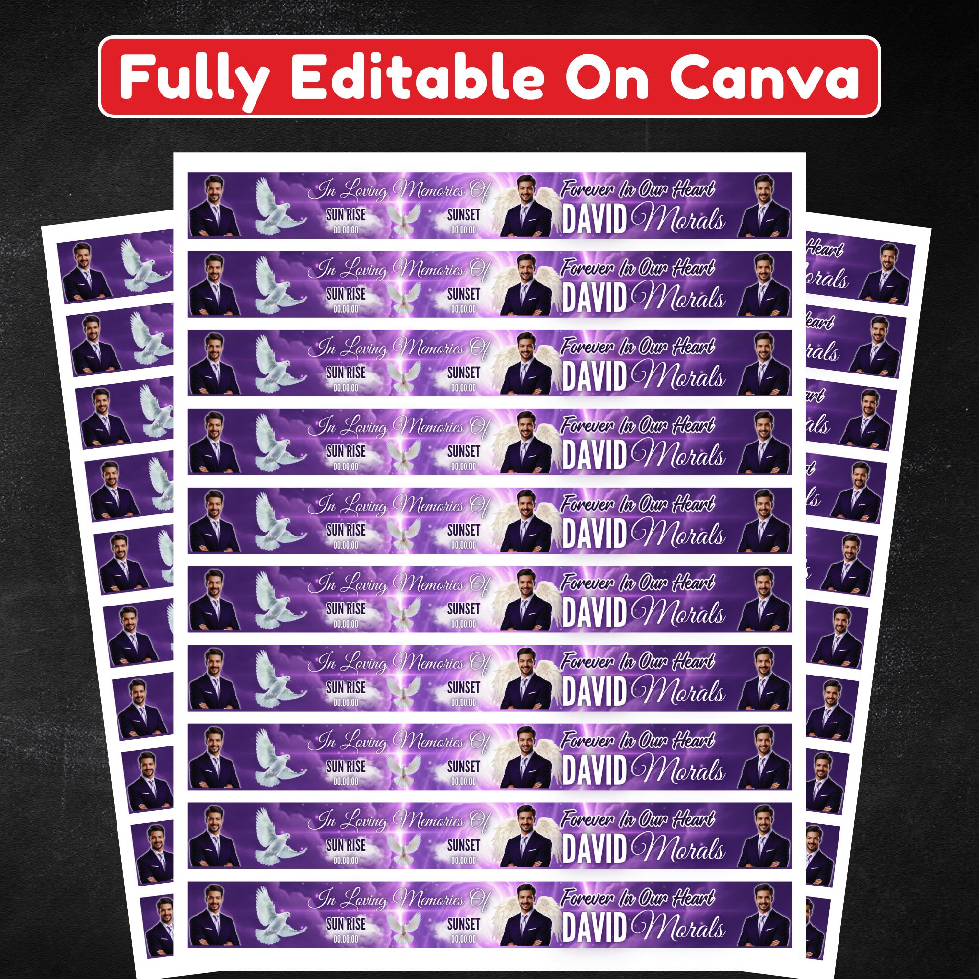 In Loving Memory Purple Ribbon Canva Editable Template, Rest in Piece Ribbon Design, Funeral memorial Template, Memorial Ribbon Template - Editable Memorial Canva Template