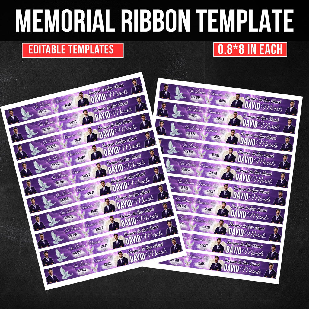 In Loving Memory Purple Ribbon Canva Editable Template, Rest in Piece Ribbon Design, Funeral memorial Template, Memorial Ribbon Template - Editable Memorial Canva Template