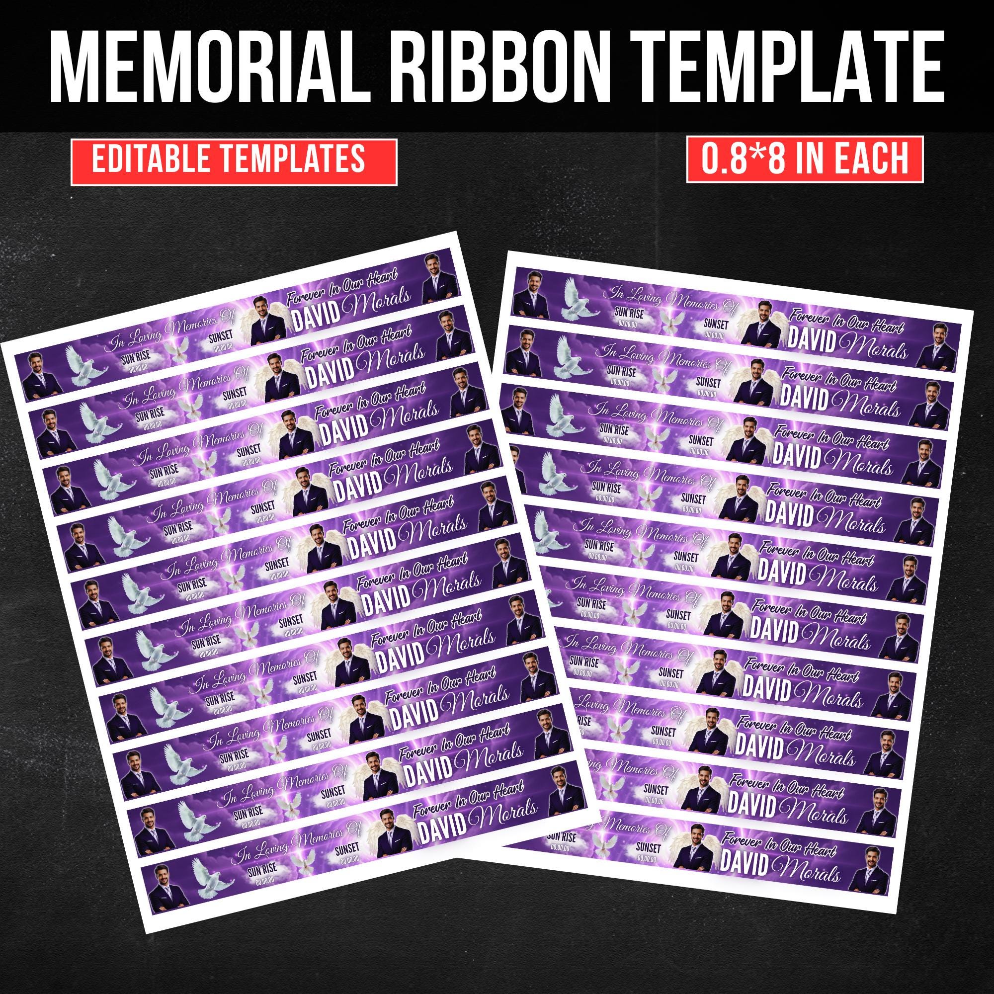 In Loving Memory Purple Ribbon Canva Editable Template, Rest in Piece Ribbon Design, Funeral memorial Template, Memorial Ribbon Template - Editable Memorial Canva Template