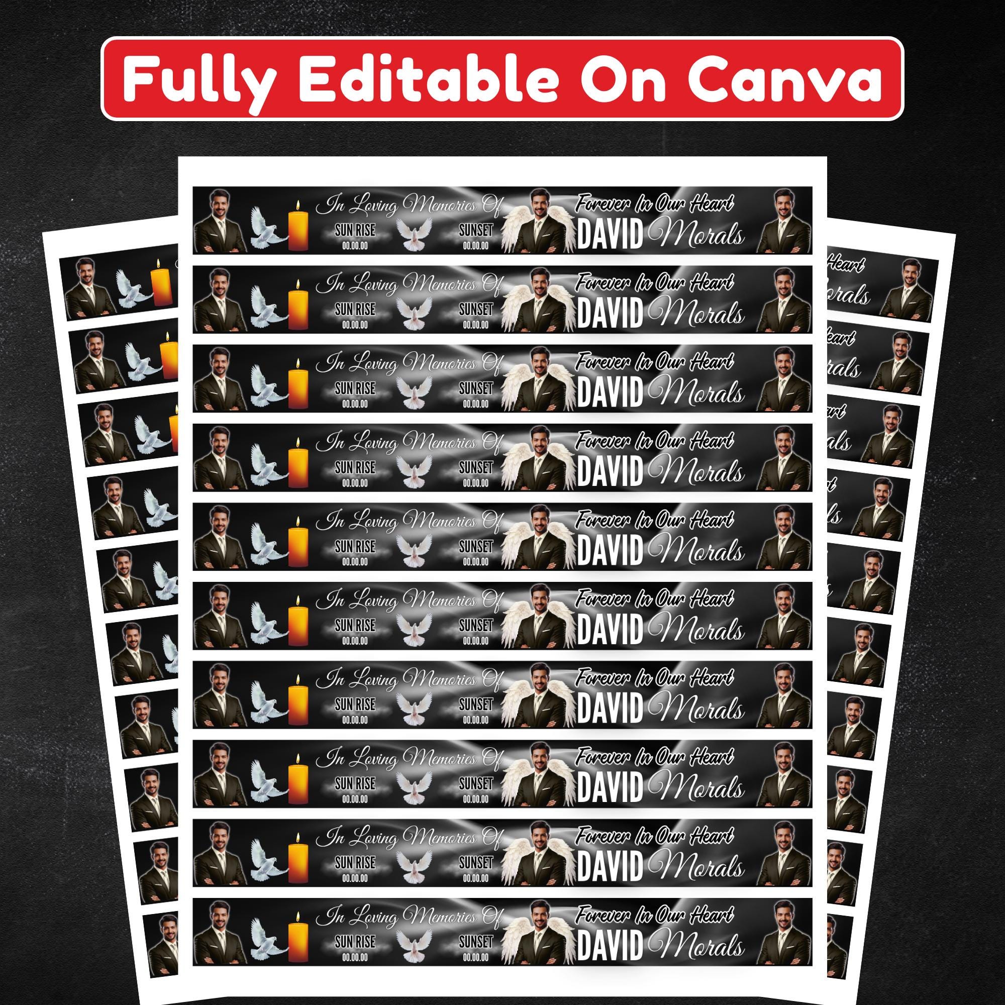 In Loving Memory Black Ribbon Canva Editable Template, Rest in Piece Ribbon Design, Funeral memorial Template, Memorial Ribbon Template - Editable Memorial Canva Template