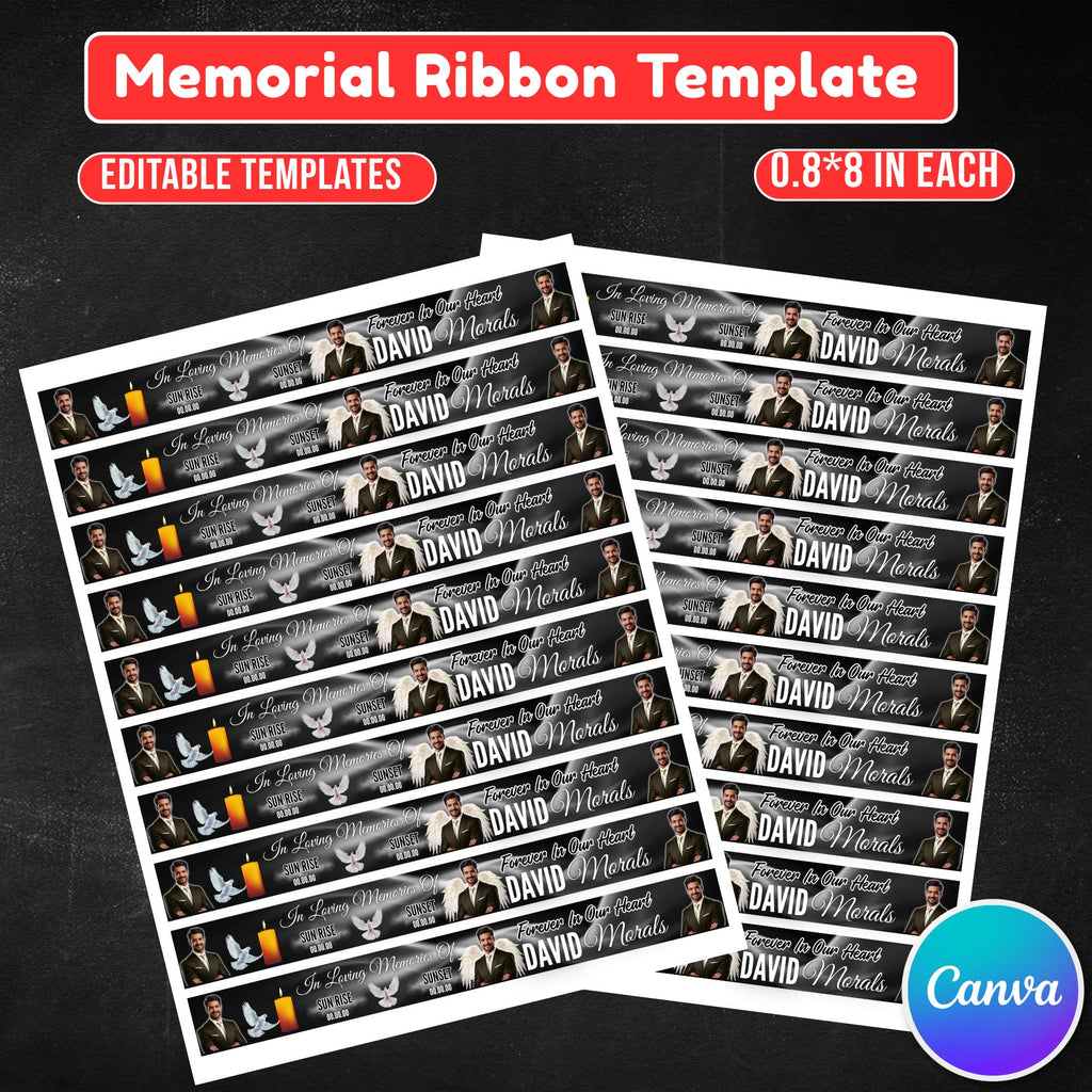 In Loving Memory Black Ribbon Canva Editable Template, Rest in Piece Ribbon Design, Funeral memorial Template, Memorial Ribbon Template - Editable Memorial Canva Template