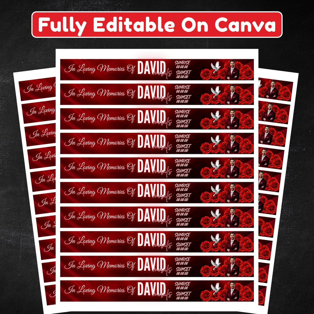 In Loving Memory Red Ribbon Canva Editable Template, Rest in Piece Ribbon Design, Funeral memorial Template, Memorial Ribbon Template - Editable Memorial Canva Template