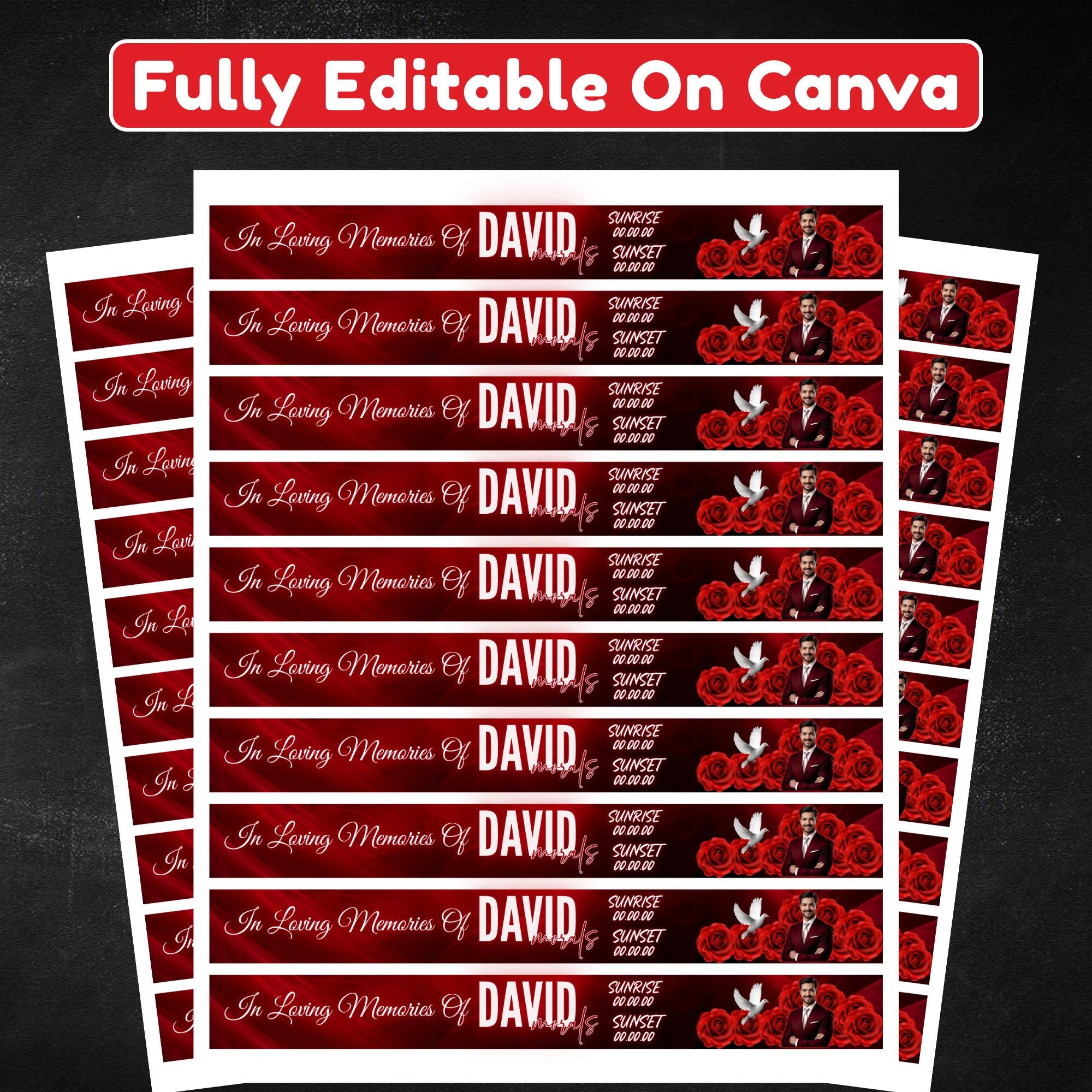 In Loving Memory Red Ribbon Canva Editable Template, Rest in Piece Ribbon Design, Funeral memorial Template, Memorial Ribbon Template - Editable Memorial Canva Template