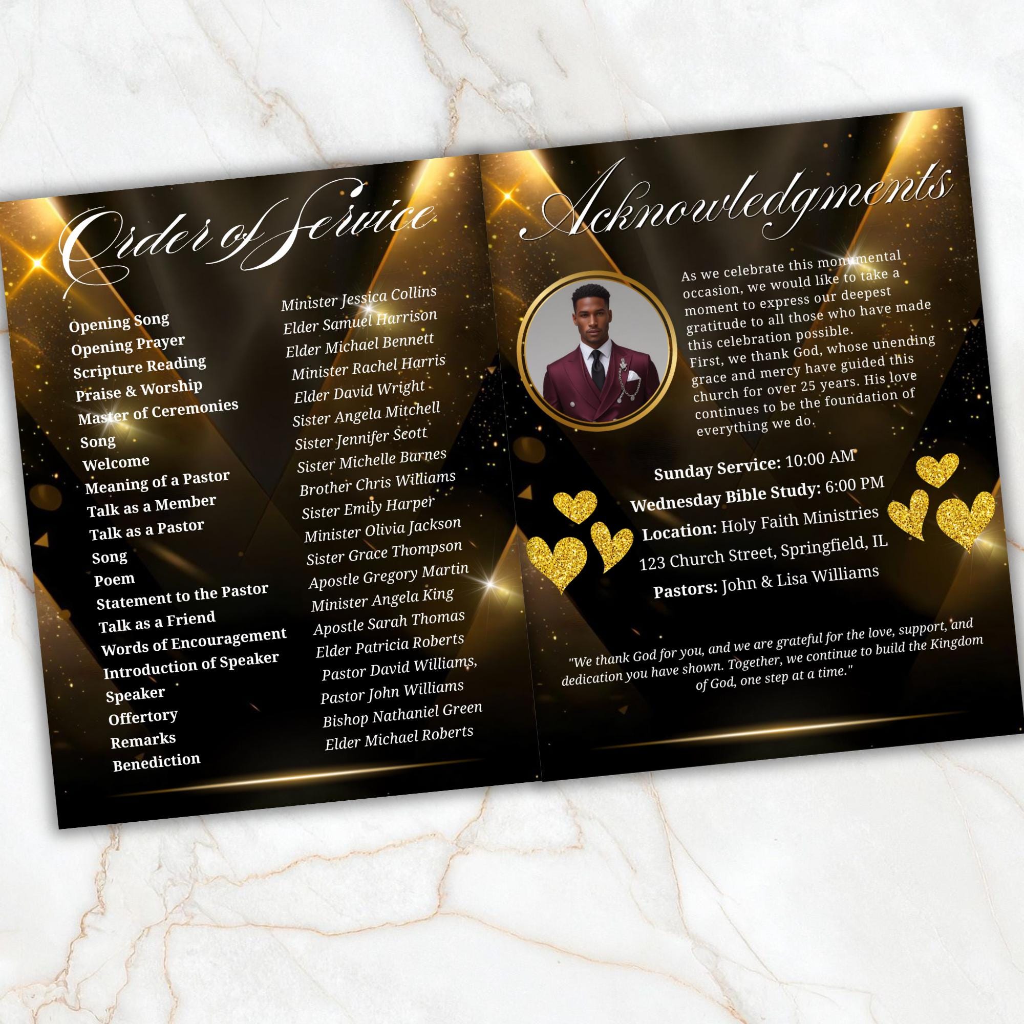 25th Pastoral Anniversary Flyer Editable Template, Bi-Fold Funeral Program, Church Program Template, Printable & Editable, Instant Download - Editable Memorial Canva Template