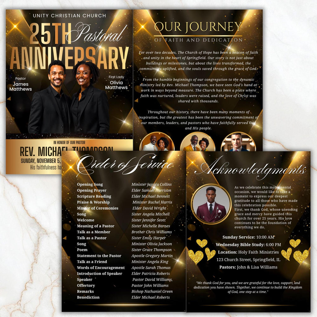 25th Pastoral Anniversary Flyer Editable Template, Bi-Fold Funeral Program, Church Program Template, Printable & Editable, Instant Download - Editable Memorial Canva Template