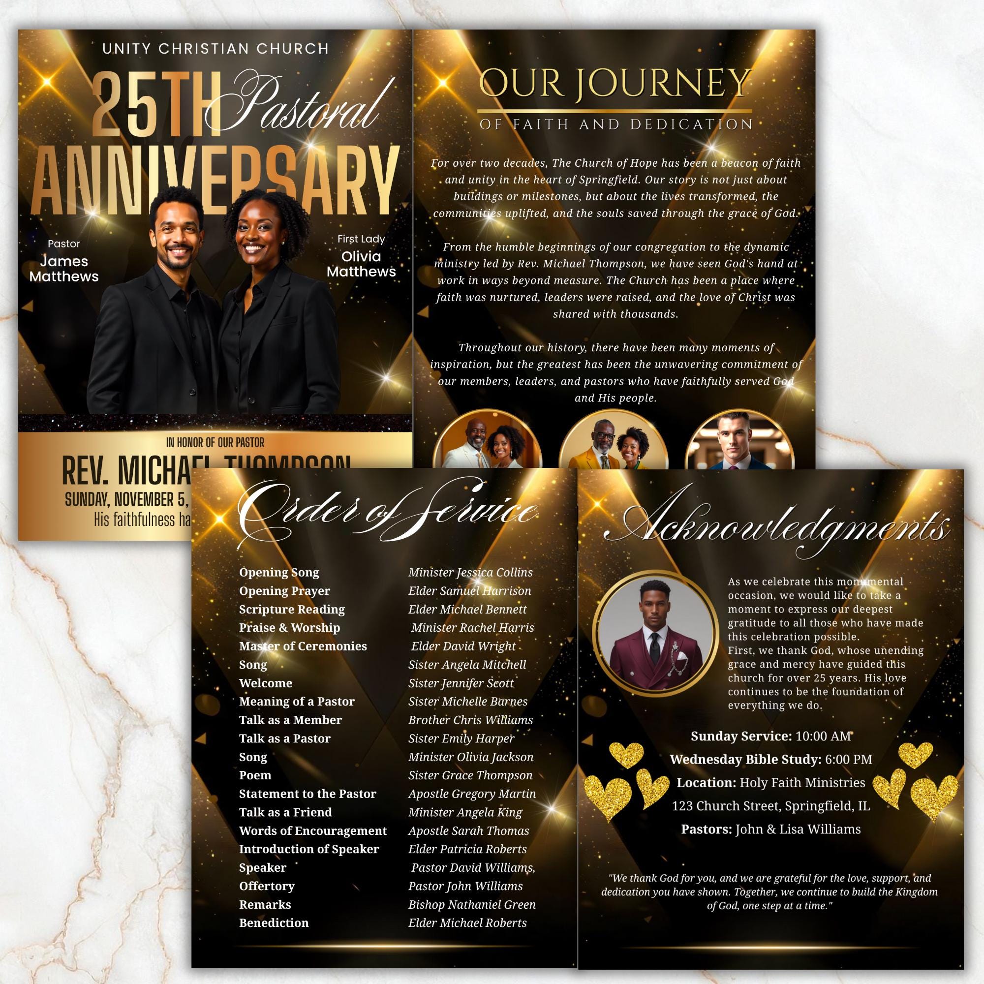 25th Pastoral Anniversary Flyer Editable Template, Bi-Fold Funeral Program, Church Program Template, Printable & Editable, Instant Download - Editable Memorial Canva Template