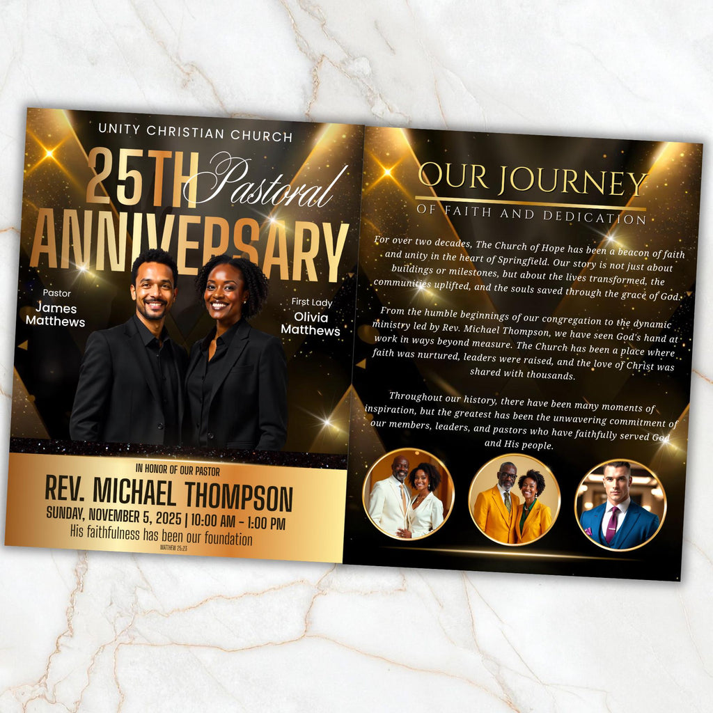 25th Pastoral Anniversary Flyer Editable Template, Bi-Fold Funeral Program, Church Program Template, Printable & Editable, Instant Download - Editable Memorial Canva Template