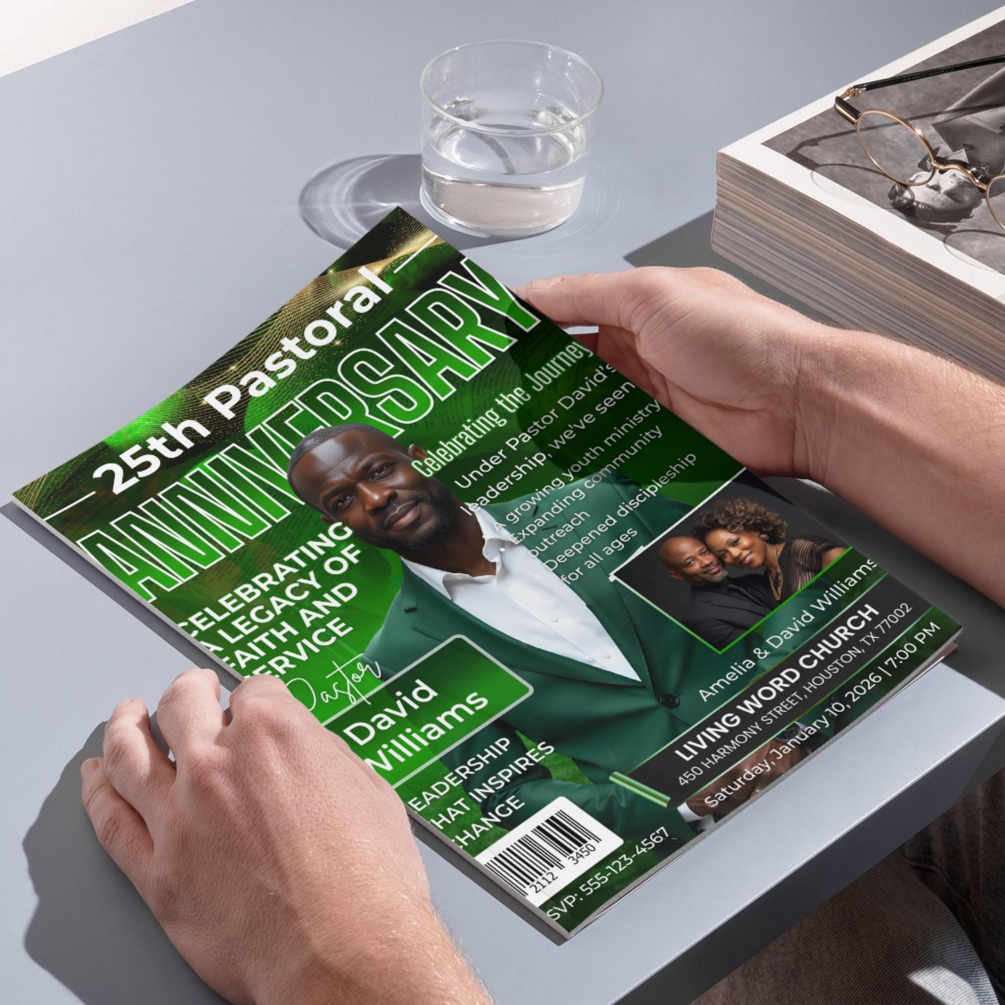 04 Green Church Anniversary Program Template, Editable Bifold 8.5x11” Design, Church Appreciation Program, Anniversary & Faith Celebration - Editable Memorial Canva Template