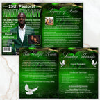 04 Green Church Anniversary Program Template, Editable Bifold 8.5x11” Design, Church Appreciation Program, Anniversary & Faith Celebration - Editable Memorial Canva Template