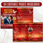 04 Red Pastoral Church Anniversary Program Template, Editable Bifold 8.5x11”, Church Appreciation Program, Anniversary & Faith Celebration - Editable Memorial Canva Template