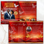 04 Red Pastoral Church Anniversary Program Template, Editable Bifold 8.5x11”, Church Appreciation Program, Anniversary & Faith Celebration - Editable Memorial Canva Template