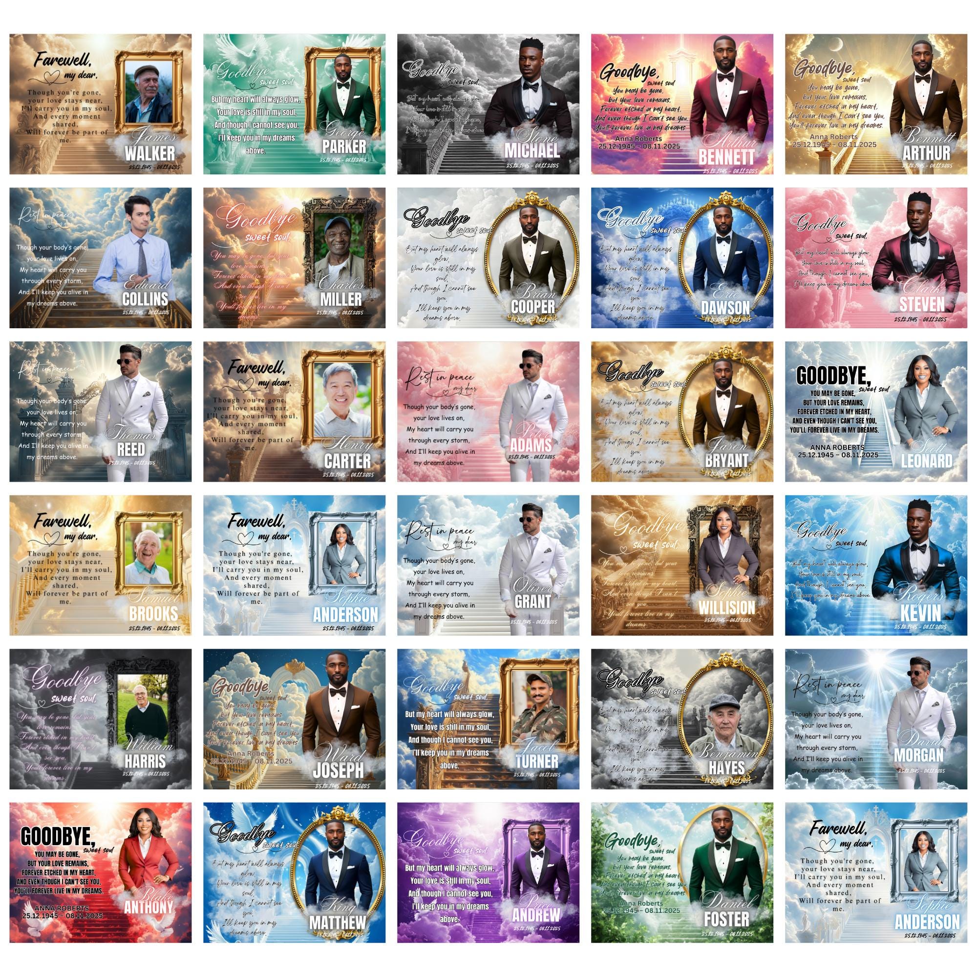 29 Memorial Canva Editable Templates, In Loving Memory Template, Funeral & Memorial Designs, Memorial Backgrounds, Rest In Peace - Editable Memorial Canva Template
