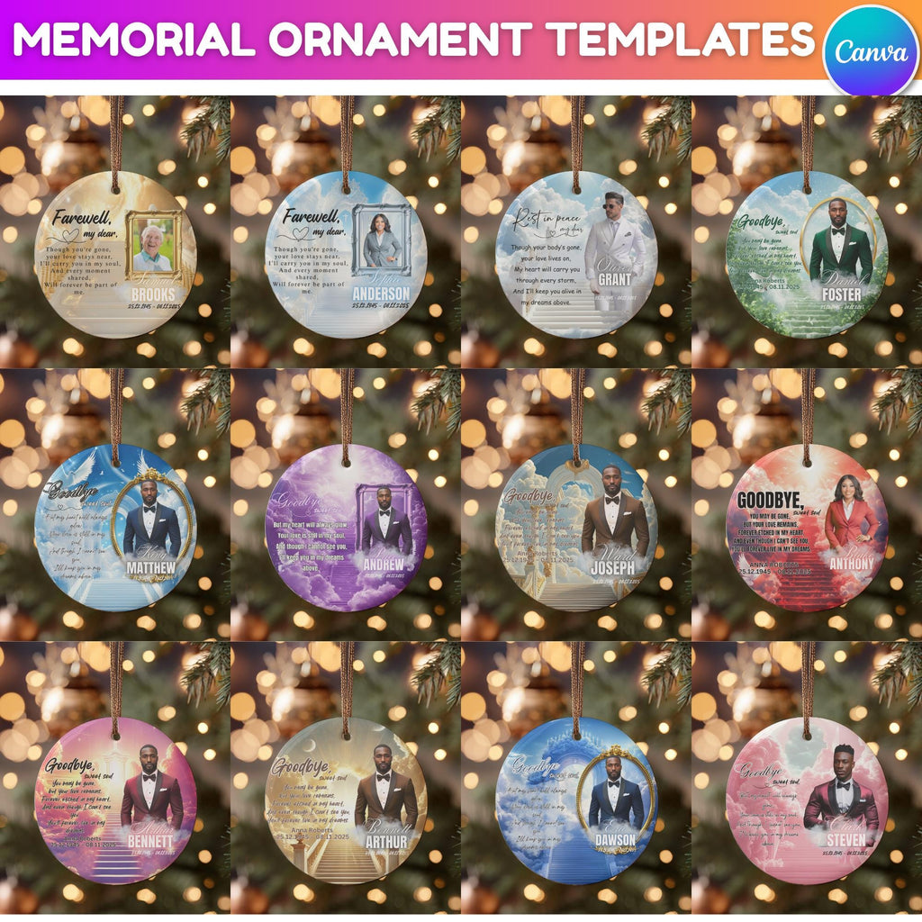 39 In Loving Memory Christmas Ornament Editable Template, Round Christmas in Heaven, Memorial Ornaments Template, Funeral & Celebration - Editable Memorial Canva Template
