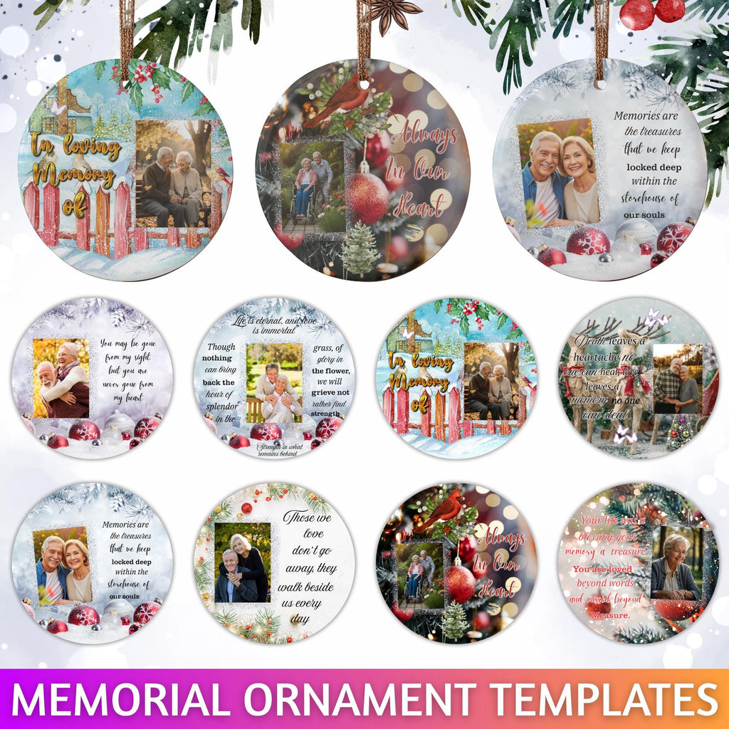 10 Memorial Christmas Ornament Bundle Canva Template, Round Christmas in Heaven, Memorial Ornaments Template, Funeral & Celebration - Editable Memorial Canva Template
