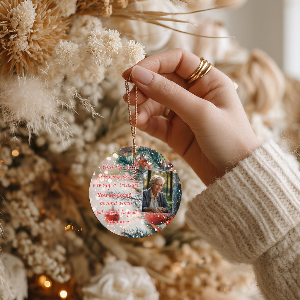 10 Memorial Christmas Ornament Bundle Canva Template, Round Christmas in Heaven, Memorial Ornaments Template, Funeral & Celebration - Editable Memorial Canva Template
