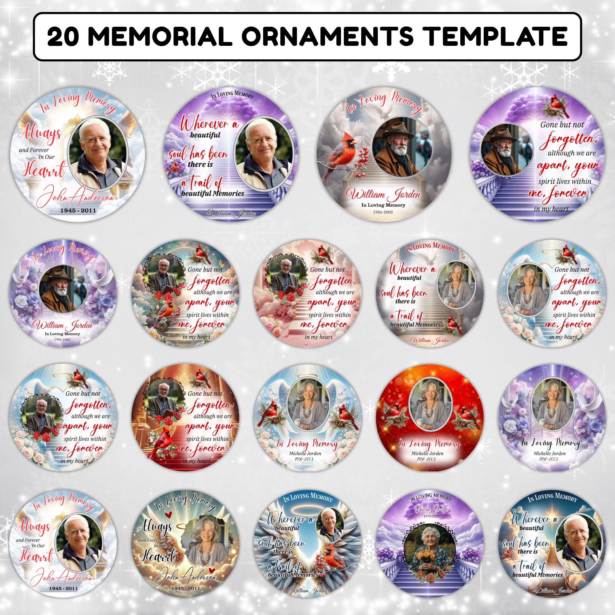 20 Memorial Christmas Ornament Bundle Canva Template, Round Christmas in Heaven, Memorial Ornaments Template, Funeral & Celebration - Editable Memorial Canva Template