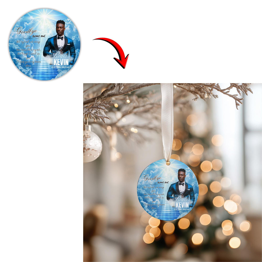 39 In Loving Memory Christmas Ornament Editable Template, Round Christmas in Heaven, Memorial Ornaments Template, Funeral & Celebration - Editable Memorial Canva Template