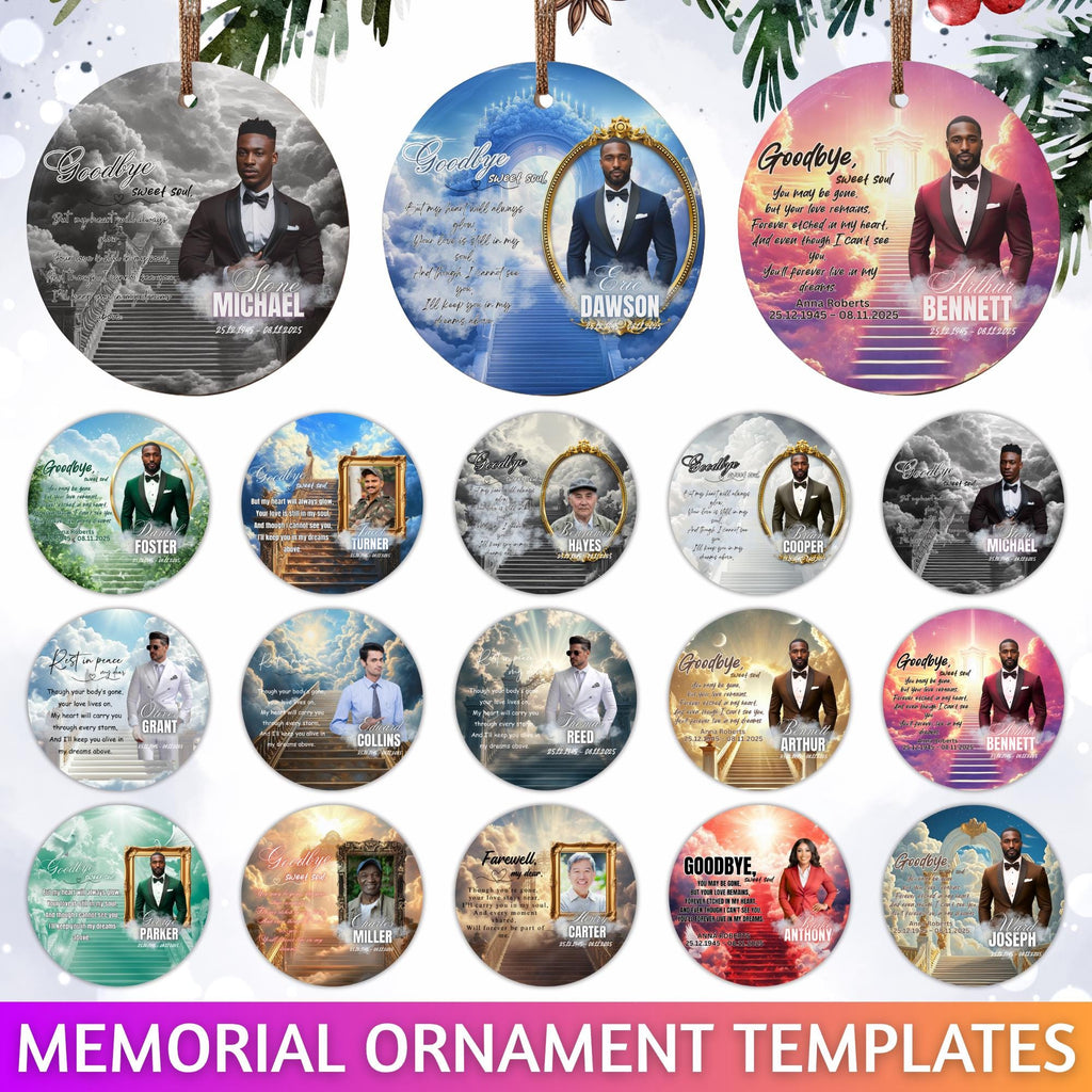 39 In Loving Memory Christmas Ornament Editable Template, Round Christmas in Heaven, Memorial Ornaments Template, Funeral & Celebration - Editable Memorial Canva Template