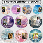 10 Memorial Christmas Ornament Bundle Canva Template, Round Christmas in Heaven, Memorial Ornaments Template, Funeral & Celebration - Editable Memorial Canva Template