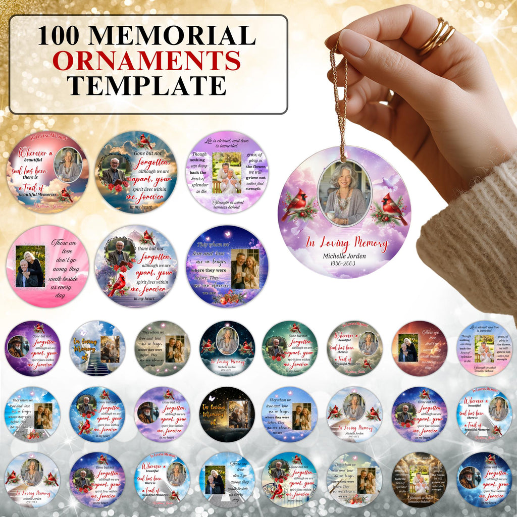 100 In Loving Memory Christmas Ornament Editable Template, Round Christmas in Heaven, Memorial Ornaments Template, Christmas Heaven Ornament - Editable Memorial Canva Template