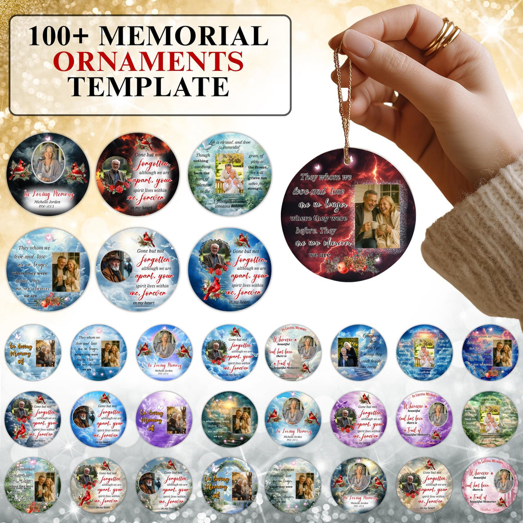 100+ In Loving Memory Christmas Ornament Editable Template, Round Christmas in Heaven, Memorial Ornaments Template, Funeral & Celebration - Editable Memorial Canva Template