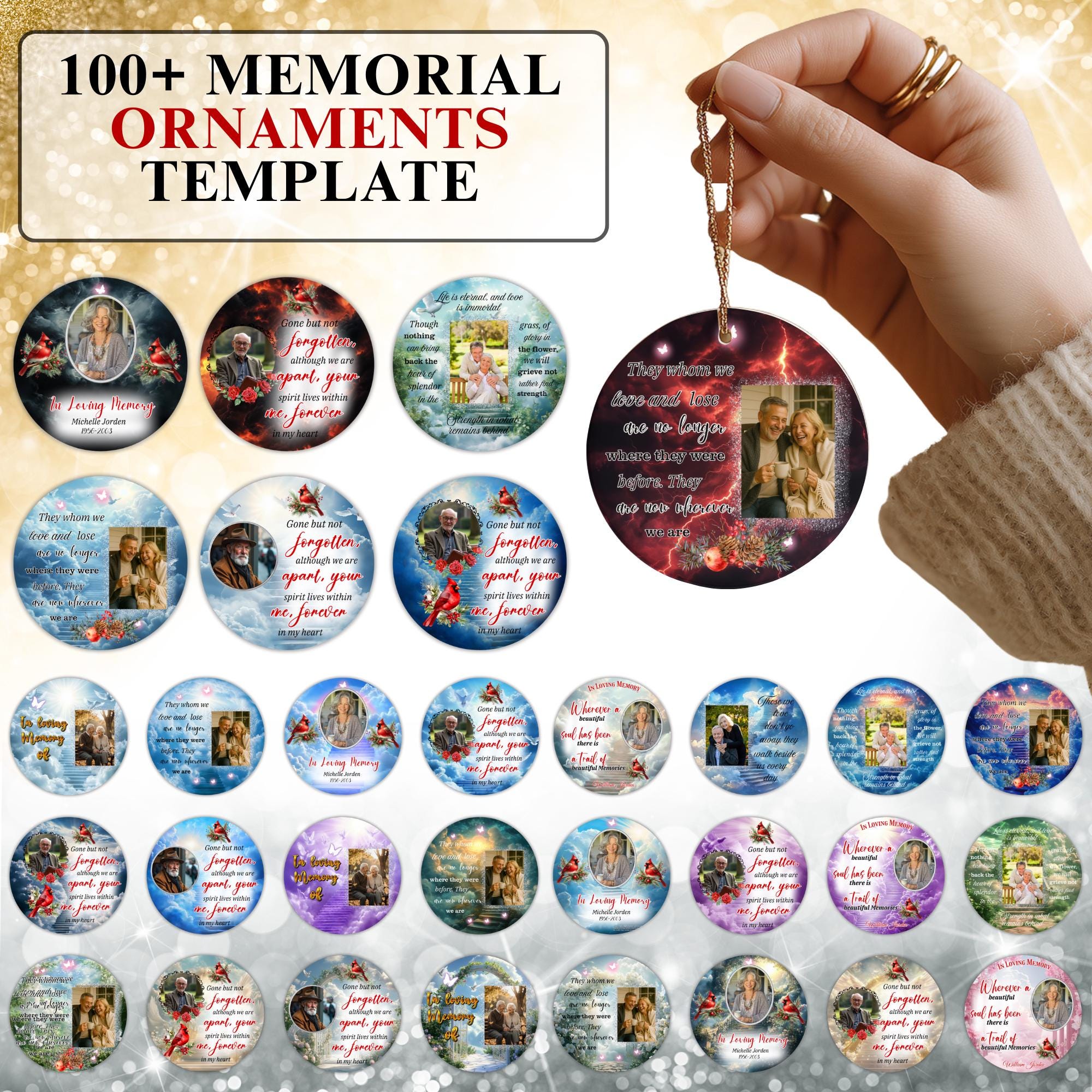 100+ In Loving Memory Christmas Ornament Editable Template, Round Christmas in Heaven, Memorial Ornaments Template, Funeral & Celebration - Editable Memorial Canva Template