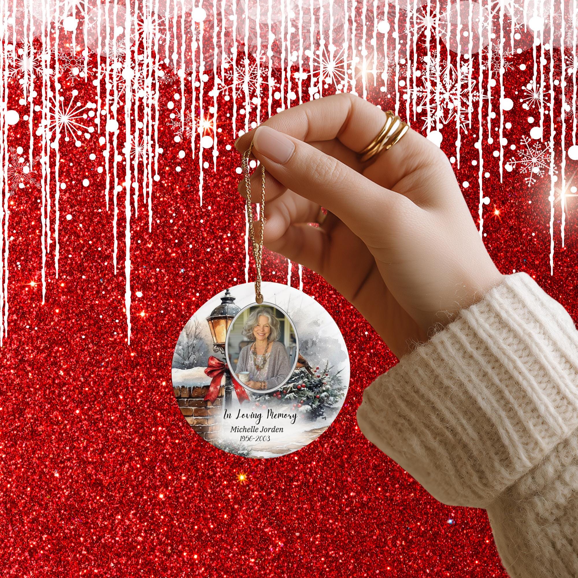 30 In Loving Memory Christmas Ornament Editable Template, Round Christmas in Heaven, Memorial Ornaments Template, Funeral & Celebration - Editable Memorial Canva Template