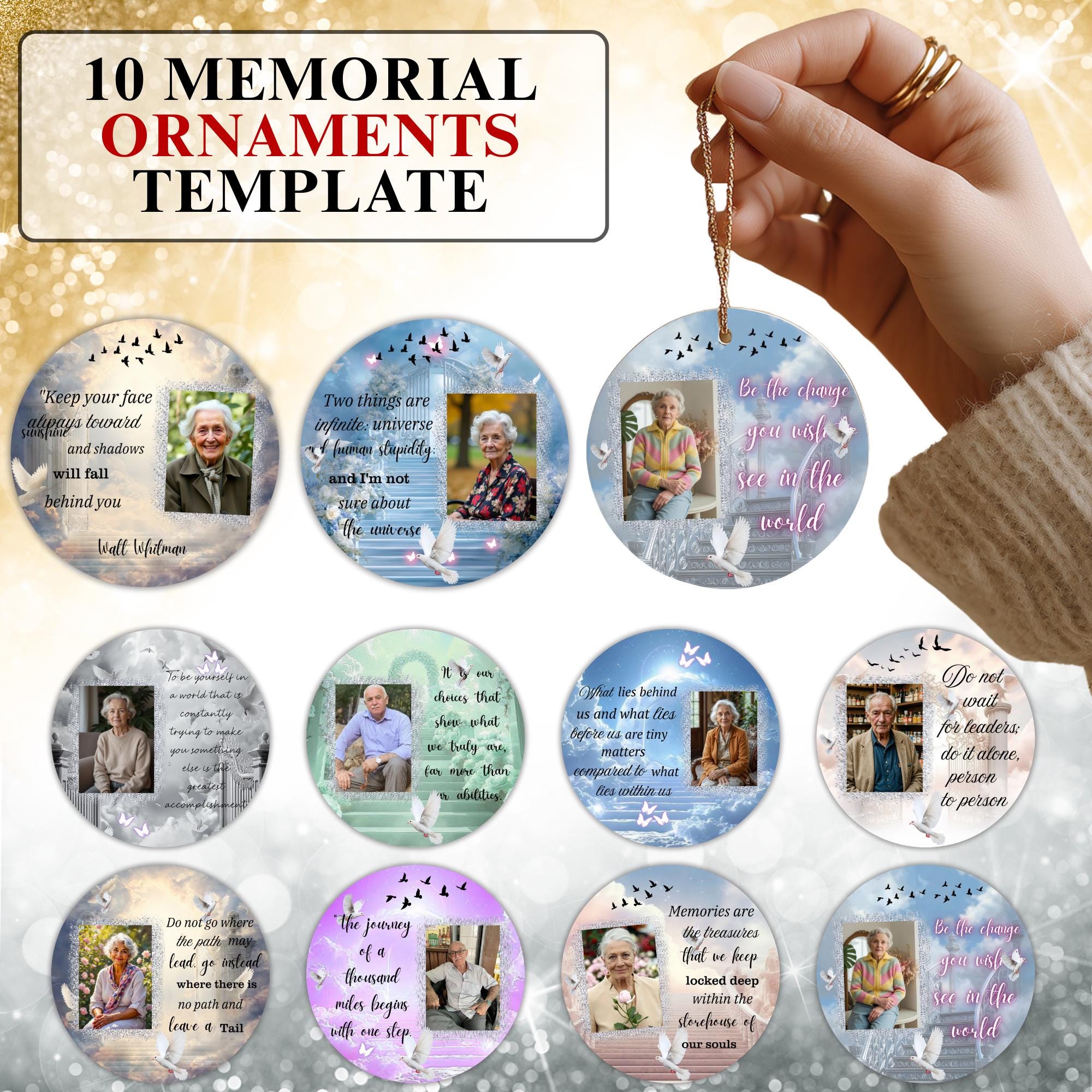 30 In Loving Memory Christmas Ornament Editable Template, Round Christmas in Heaven, Memorial Ornaments Template, Funeral & Celebration - Editable Memorial Canva Template
